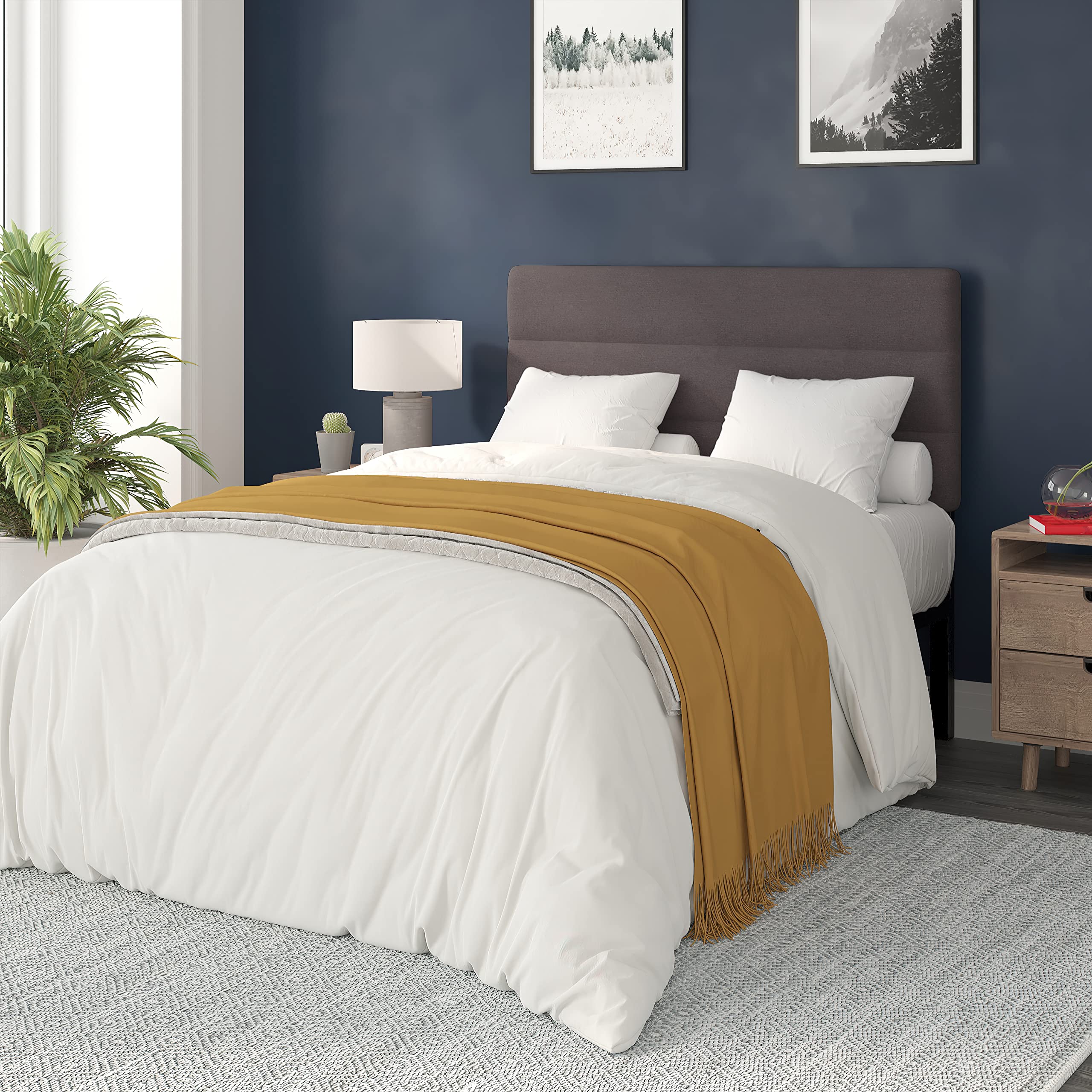Flash Furniture Paxton Upholstered Headboard - Channel Stitched Gray Fabric Upholstery - Full - Adjustable Height From 44.5&Quot; To 57.25&Quot; From Floor