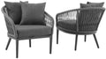Crosley Furniture Dover 2-Piece Indoor Outdoor Chair Set, Patio Chairs for Conversation, Porch, Deck, Matte Black with Charcoal Cushions