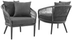 Crosley Furniture Dover 2-Piece Indoor Outdoor Chair Set, Patio Chairs for Conversation, Porch, Deck, Matte Black with Charcoal Cushions