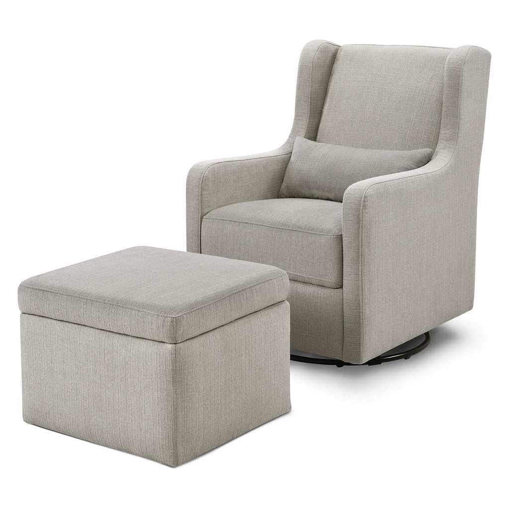 Carter'S By Davinci Adrian Swivel Glider With Storage Ottoman Performance Grey Linen, Water Repellent And Stain Resistant Fabric, Greenguard Gold & Certipur-Us Certified
