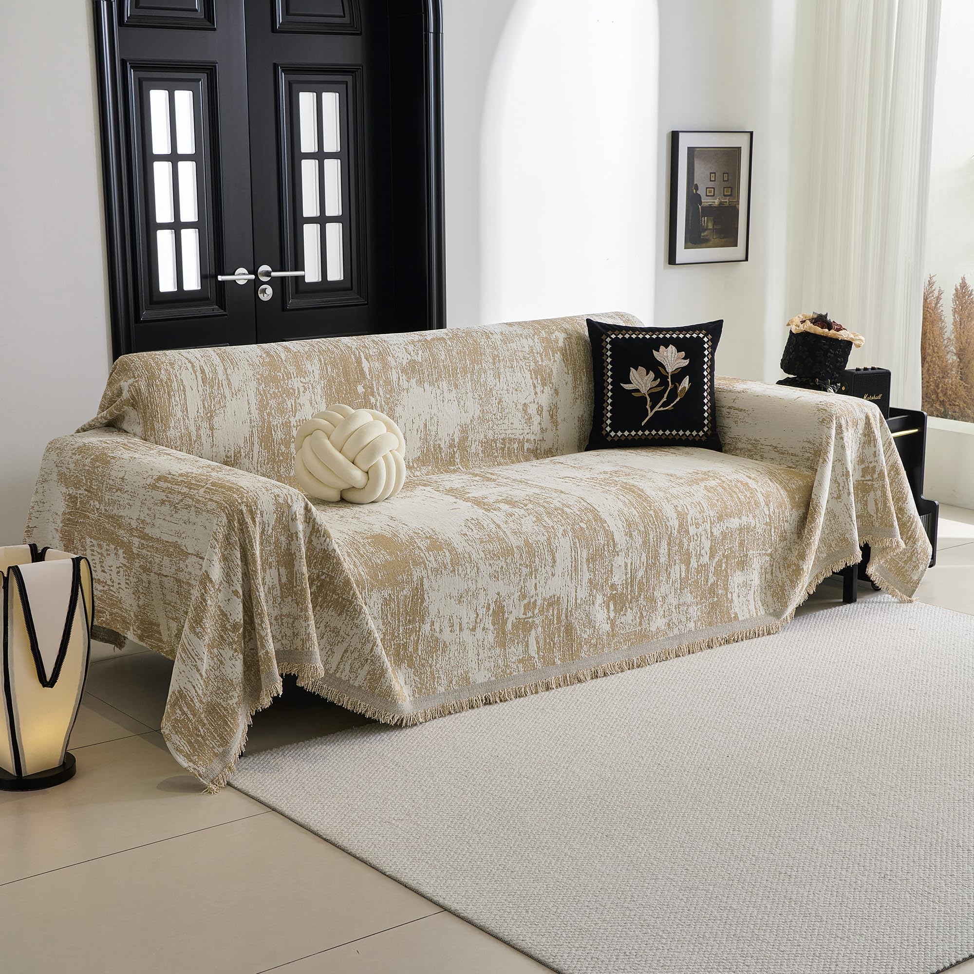 Mysky Home Couch Cover For Dogs Washable Couch Sofa Protector For Loveseat Sofa With Cats Pets Friendly Chenille Khaki Abstract