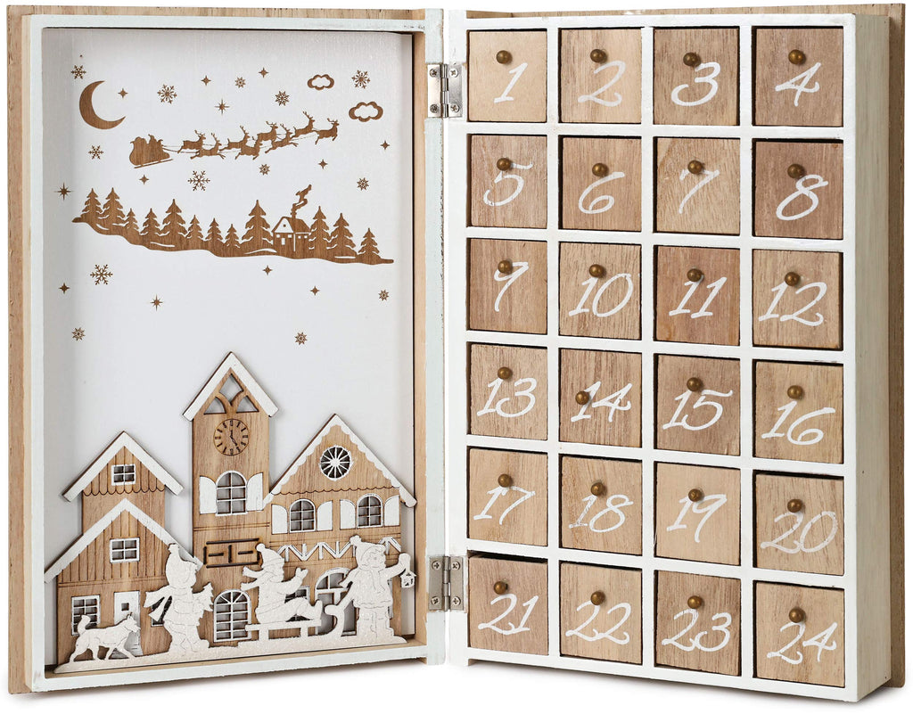 Brubaker Reusable Wooden Advent Calendar To Fill - Merry Christmas Book - Diy Christmas Calendar 7.72 X 2.95 X 11.81 Inches