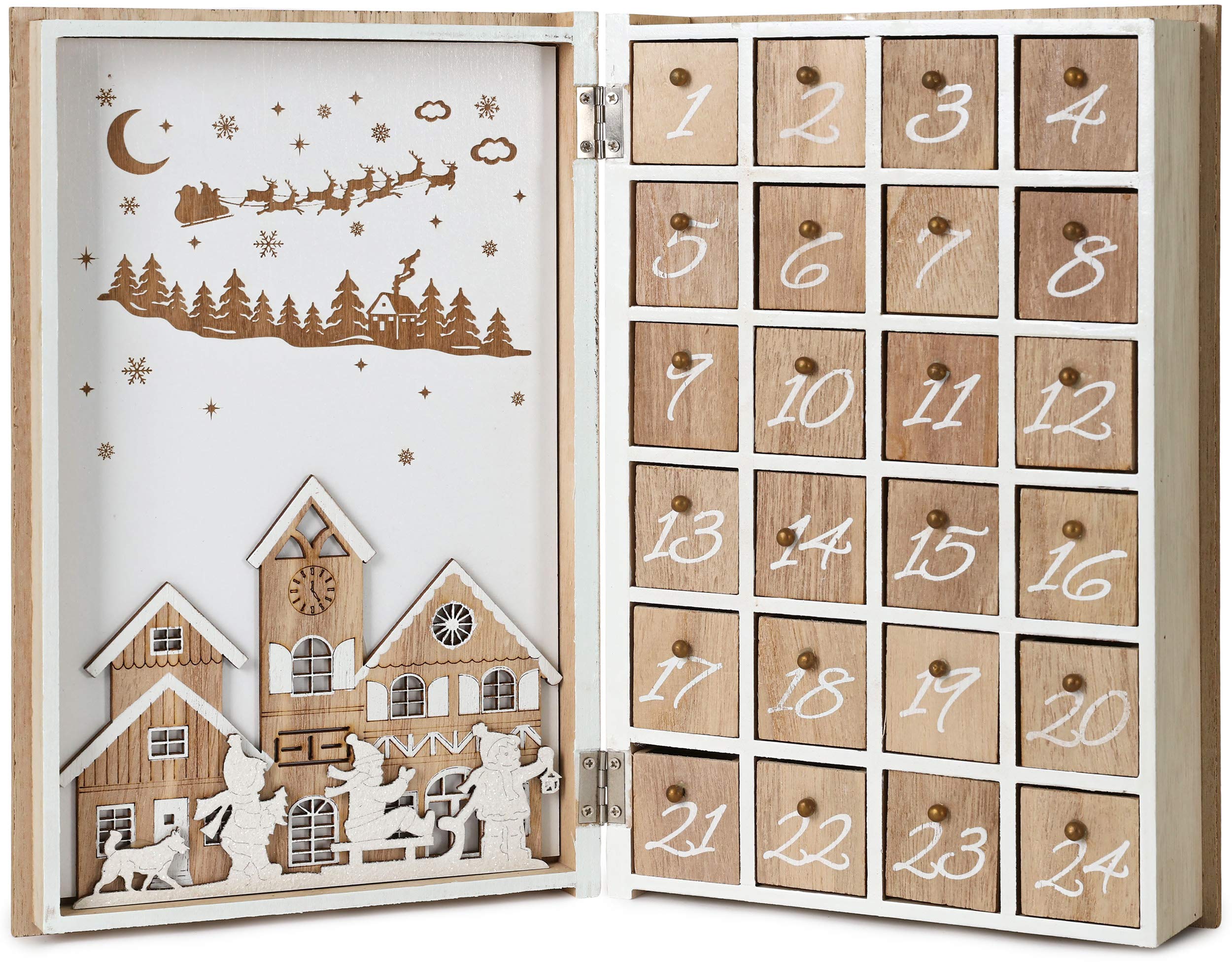 Brubaker Reusable Wooden Advent Calendar To Fill - Merry Christmas Book - Diy Christmas Calendar 7.72 X 2.95 X 11.81 Inches