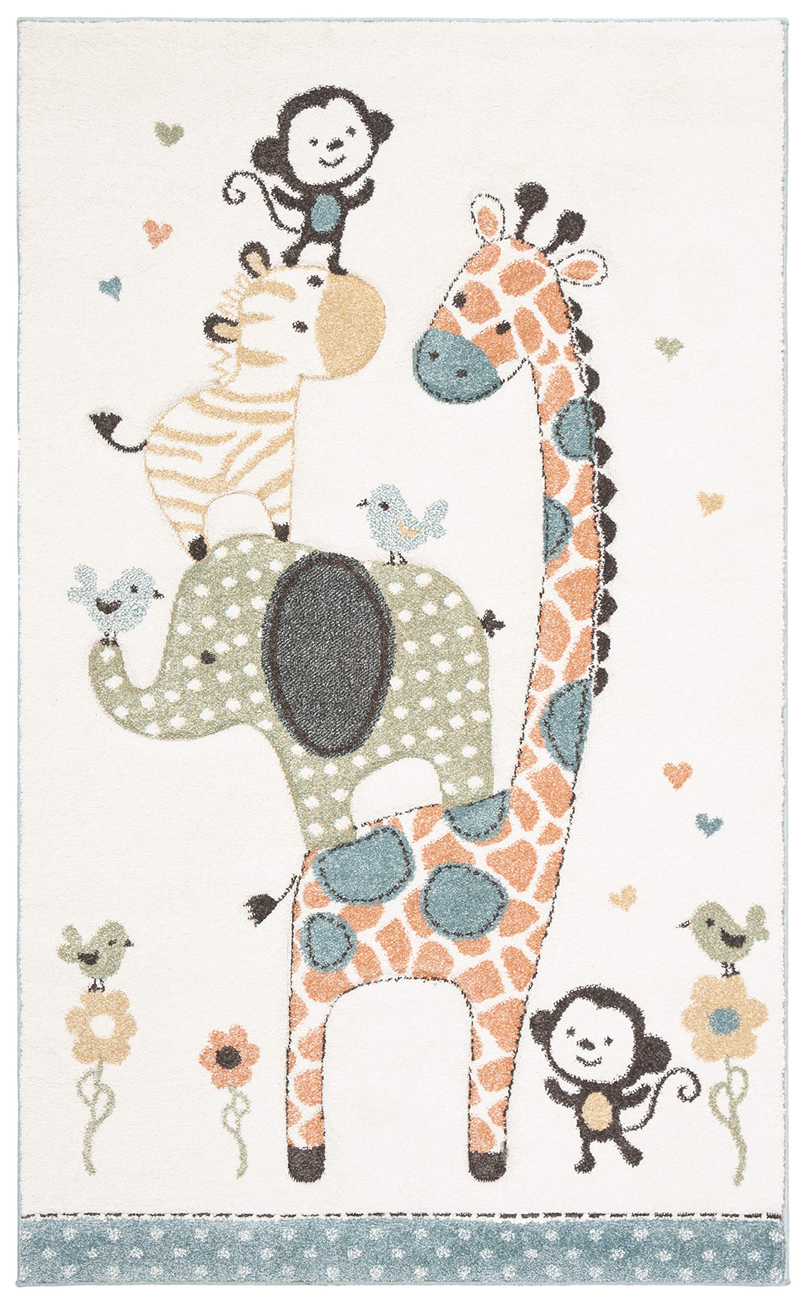 Safavieh Carousel Kids Collection Accent Rug - 23 x 4, Ivory, Animal Design, Non-Shedding & Easy Care, Ideal for High Traffic 