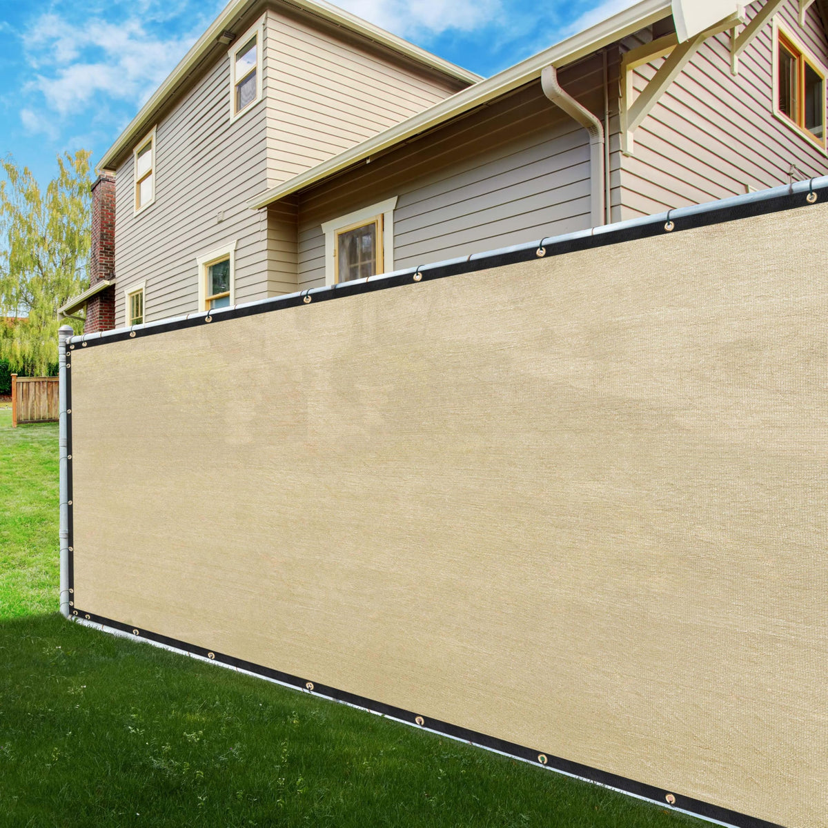 Shademart 8' X 85' Fence Privacy Screen Beige Heavy Duty 170 Gsm Fencing Mesh Shade Net With Grommets & Zip Ties, 90% Blockage F