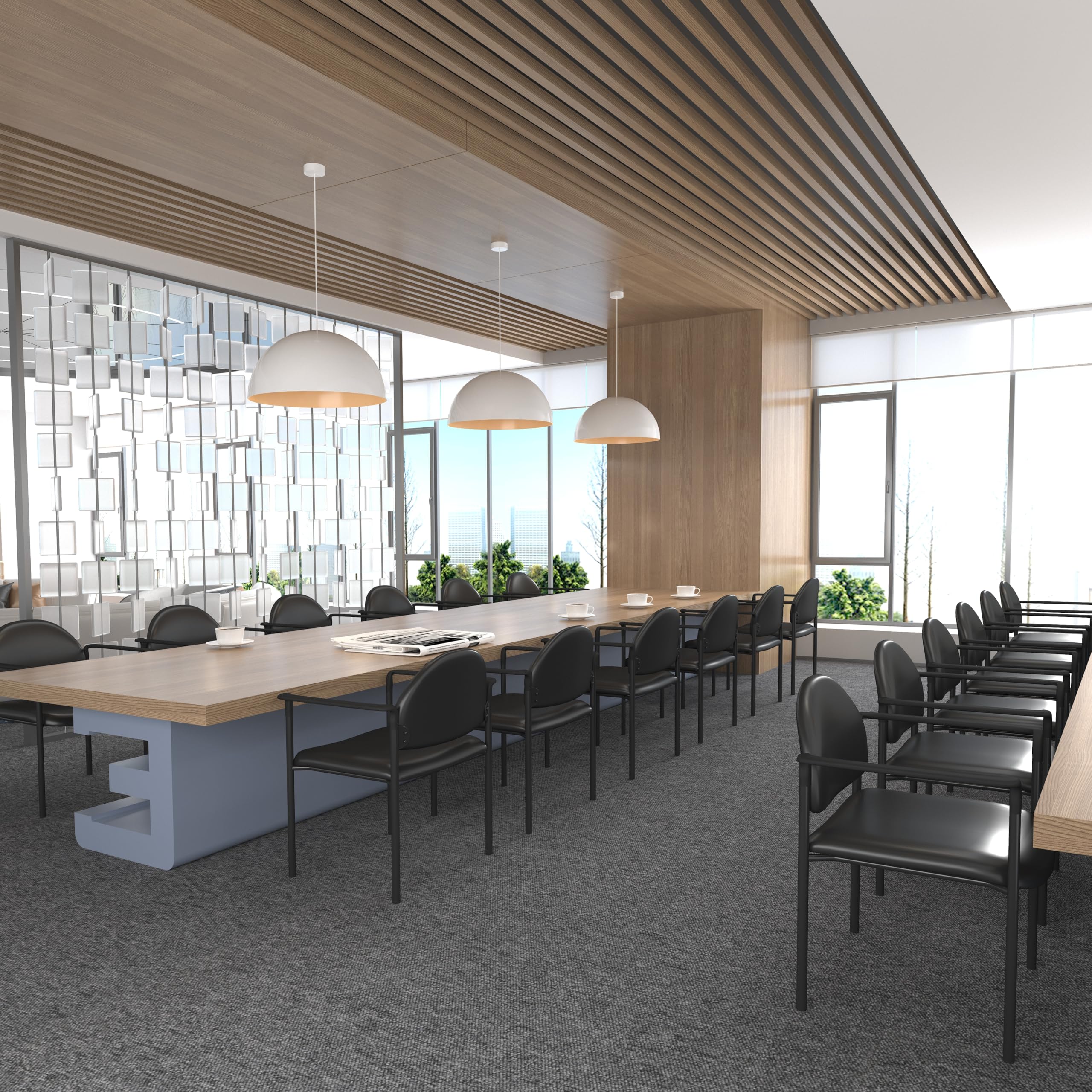 Boss Office Products Dimond Caressoft Stacking Chair With Arms In Black 250 Lbs.