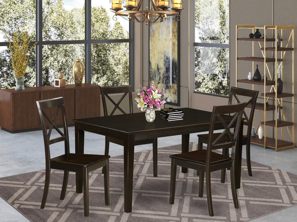 East West Furniture CAB5S-CAP-W 5 Piece Dining Set Includes a Rectangle Dinner Table and 4 Kitchen Dining Chairs, 36x60 Inch, Cappuccino