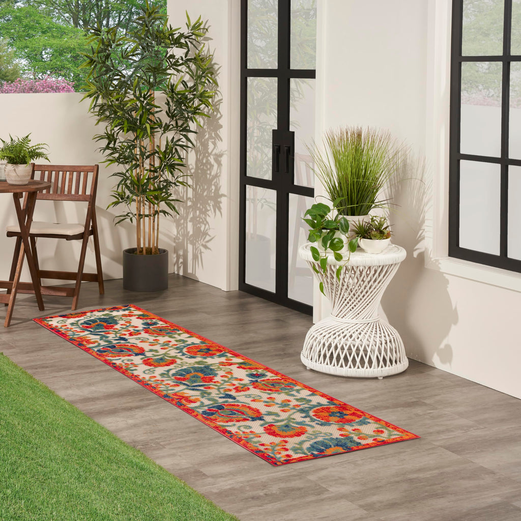Nourison Aloha Indoor/Outdoor Red Multicolor 2' X 6' Area Rug, Easy Cleaning, Non Shedding, Bed Room, Living Room, Dining Room, Backyard, Deck, Patio (2X6)