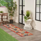 Nourison Aloha Indoor/Outdoor Red Multicolor 2' X 6' Area Rug, Easy Cleaning, Non Shedding, Bed Room, Living Room, Dining Room, Backyard, Deck, Patio (2X6)