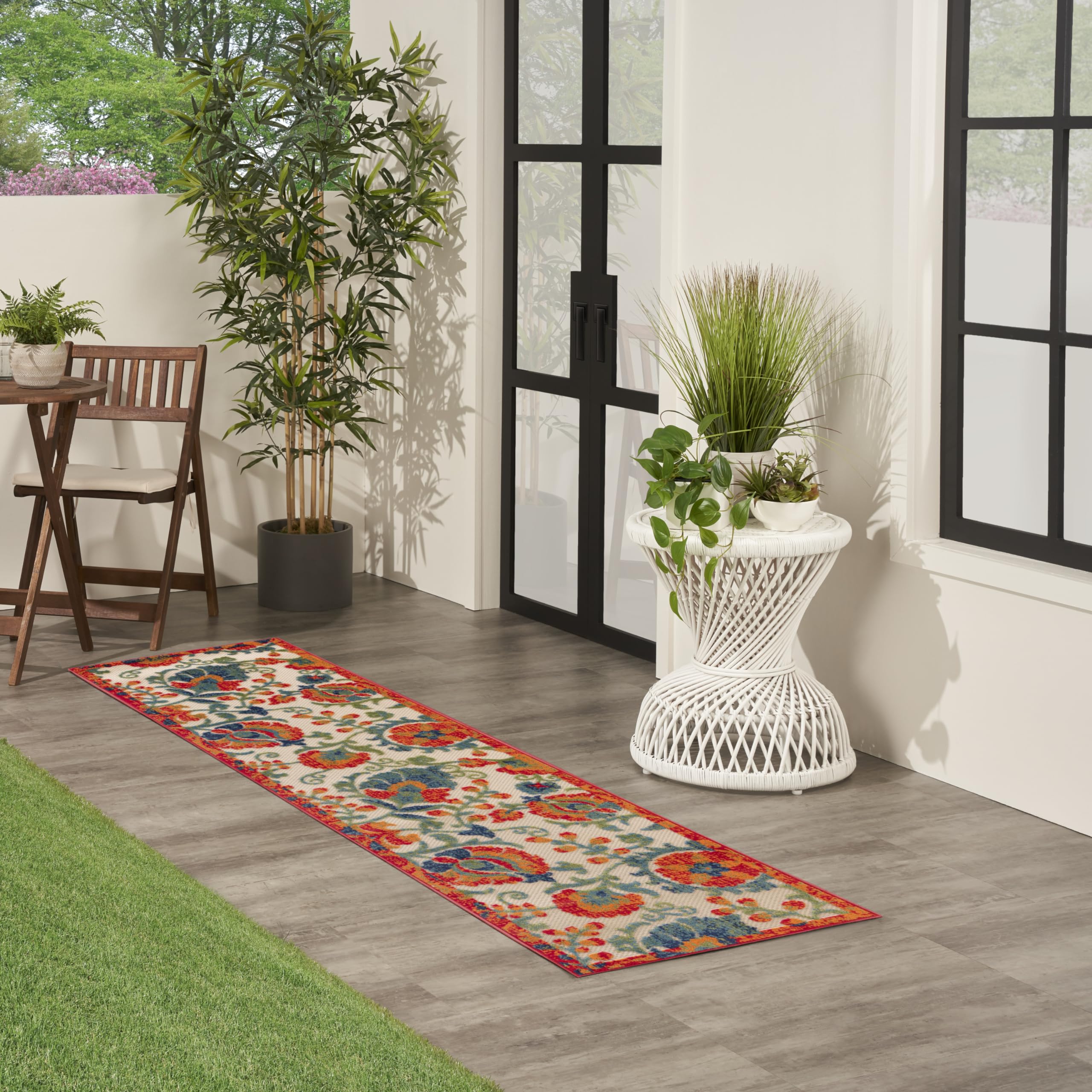 Nourison Aloha Indoor/Outdoor Red Multicolor 2' X 6' Area Rug, Easy Cleaning, Non Shedding, Bed Room, Living Room, Dining Room, Backyard, Deck, Patio (2X6)