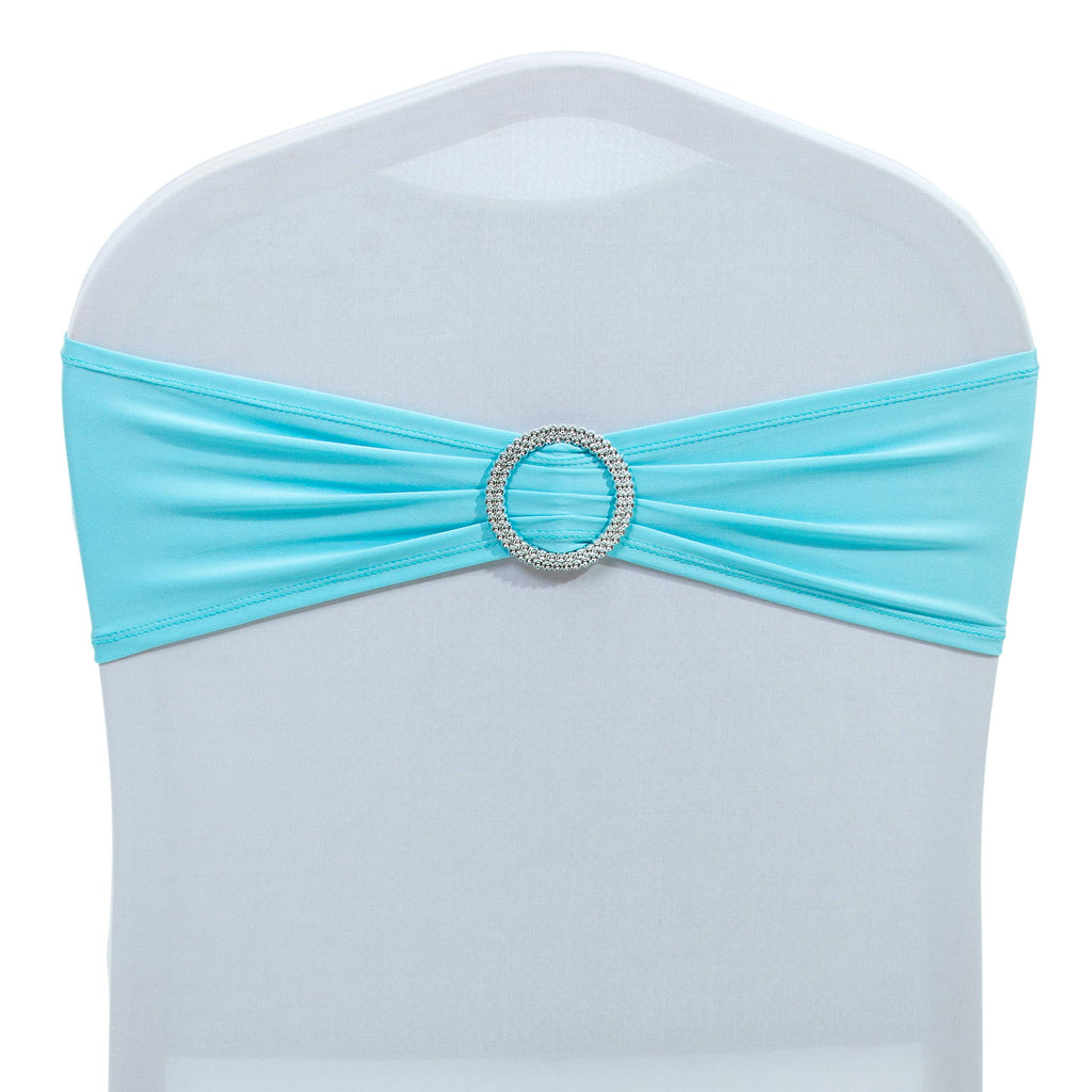 Mds Pack Of 25 Spandex Chair Sashes Bow Sash Elastic Chair Bands Ties With Buckle For Wedding And Events Decoration Spandex Slider Sashes Bow - Aqua Blue