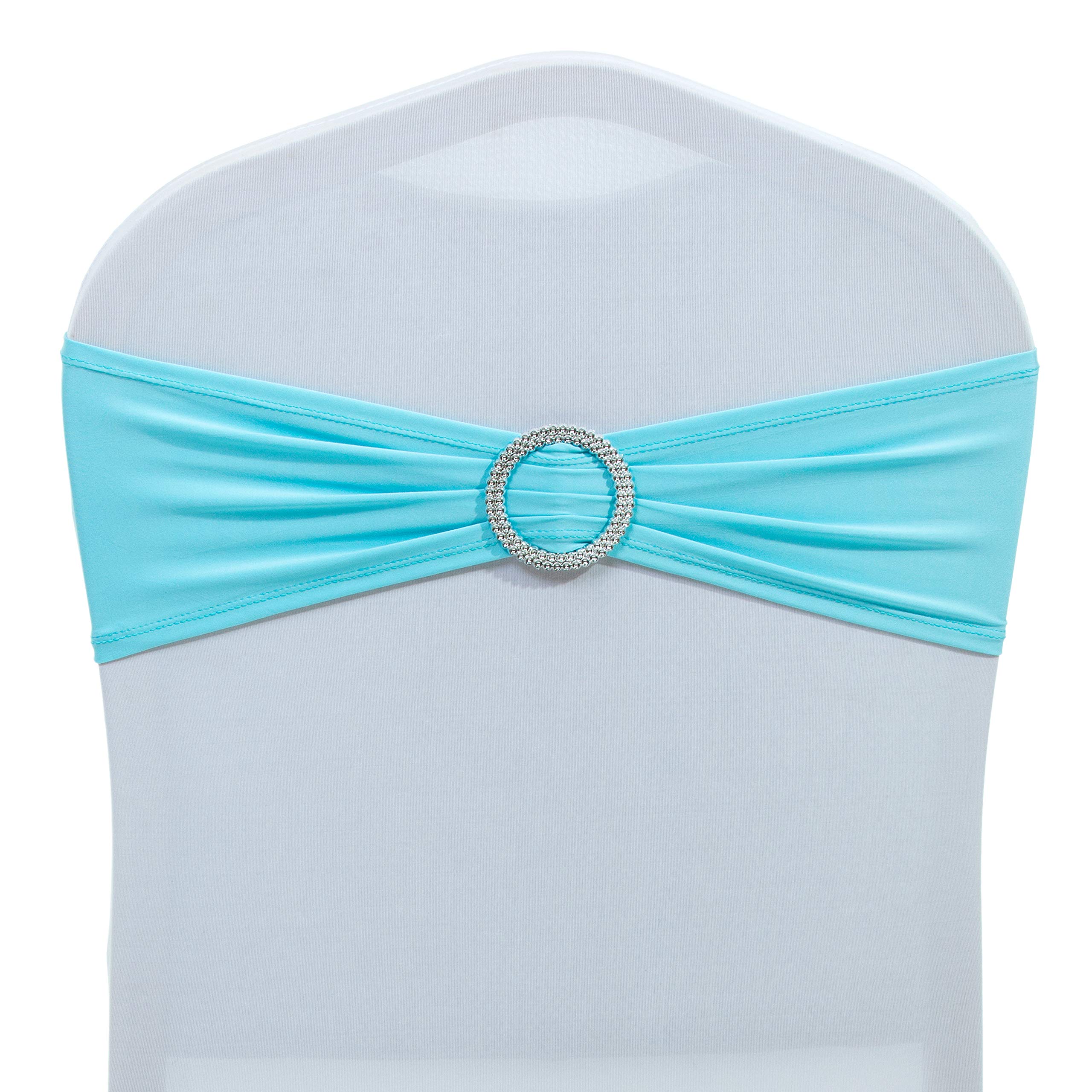 Mds Pack Of 25 Spandex Chair Sashes Bow Sash Elastic Chair Bands Ties With Buckle For Wedding And Events Decoration Spandex Slider Sashes Bow - Aqua Blue
