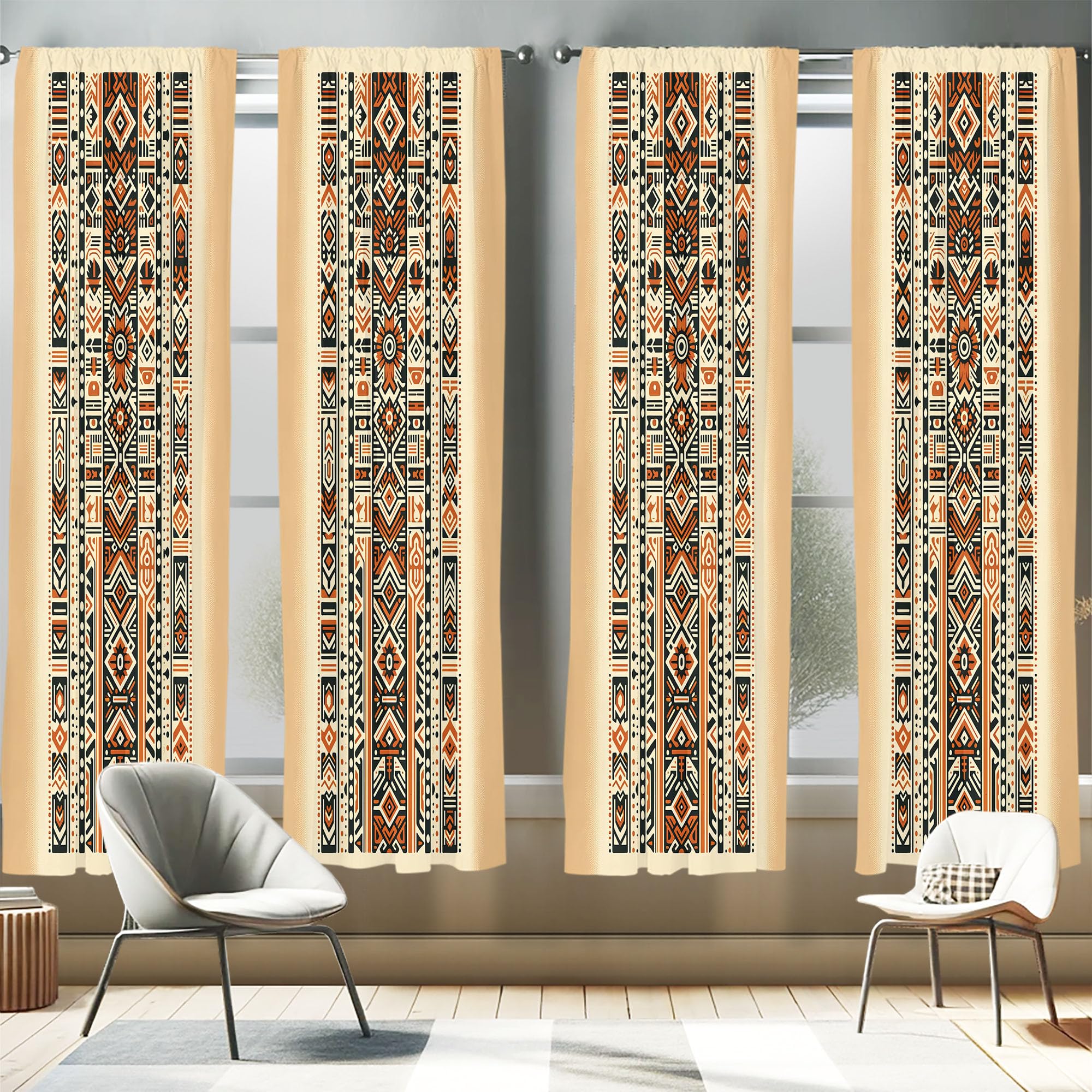 Ambesonne Southwestern Window Curtains Pack of 2, Geometric Vertical Stripes with Ethnic and Tribal Inspirations, Lightweight Se
