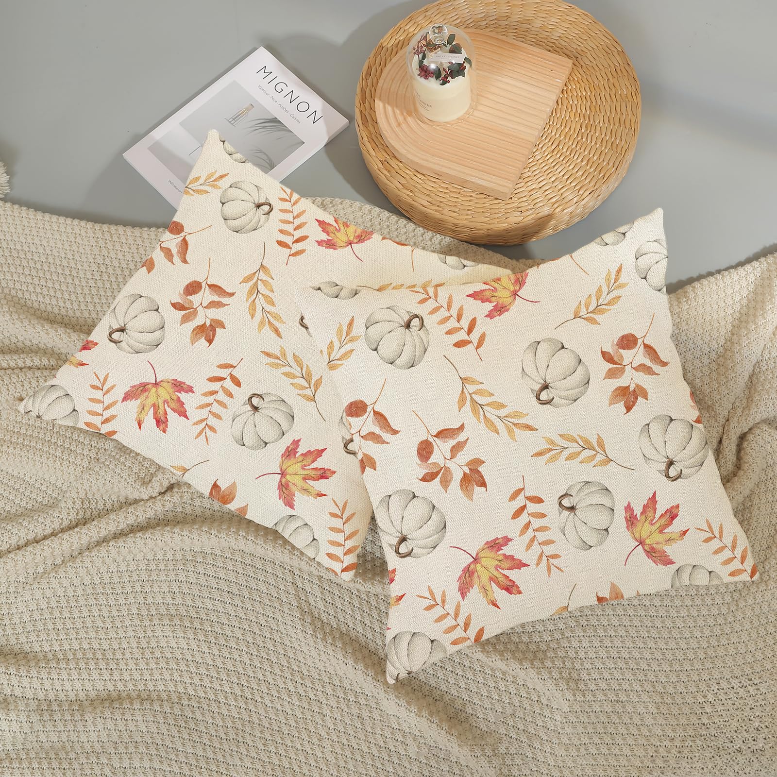 Fall Pillow Covers 24X24 Set Of 2 Pumpkin And Maple Leaf Fall Decor Pillowcase Linen Autumn Thanksgiving Decorative Outdoor Thro