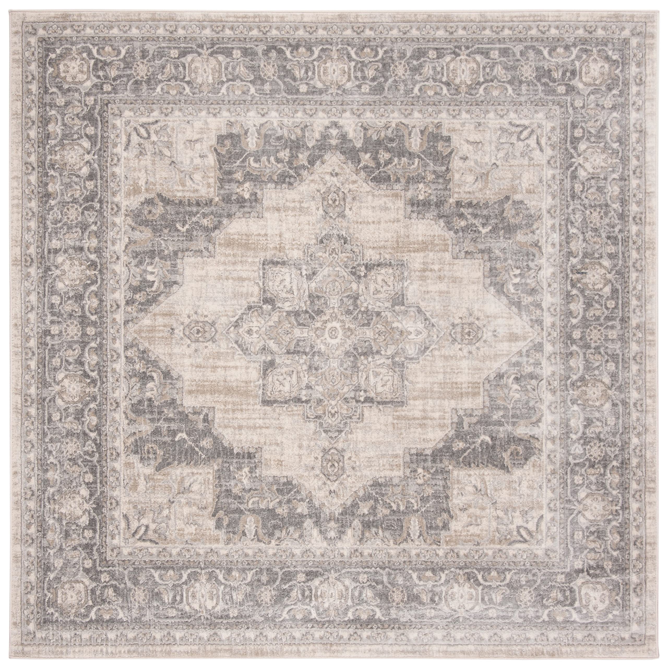 SAFAVIEH Brentwood Collection Area Rug - 12 Square, Cream & Grey, Medallion Distressed Design, Non-Shedding & Easy Care, Ideal 
