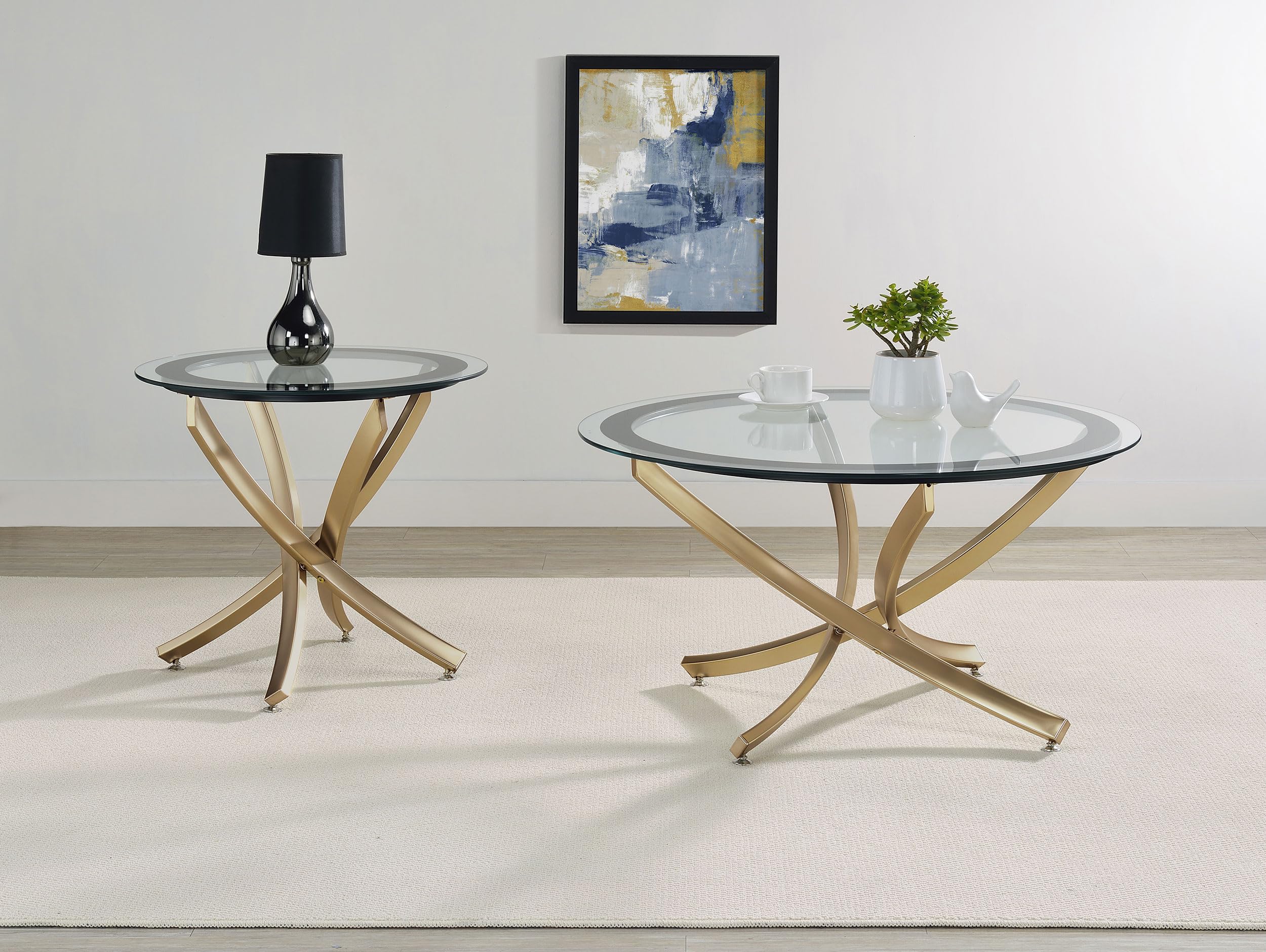 Coaster Home Furnishings Brooke 2-Piece Round Glass Top Coffee Table Set Brass