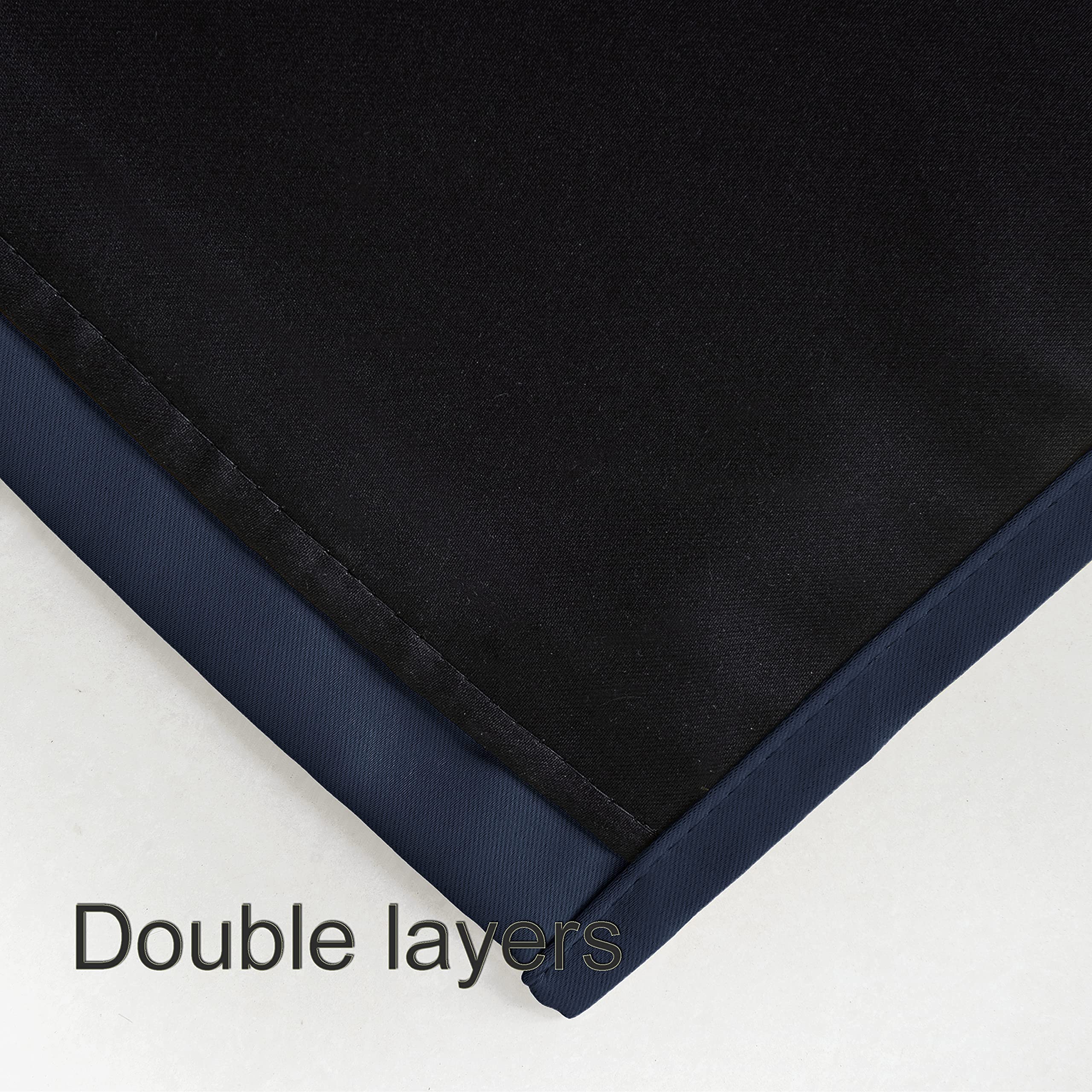 Lemomo Navy Blue Curtains 63 Inch Length 100% Blackout Curtains 2 Panels With Black Liner/Double Layer Full Room Darkening Bedro