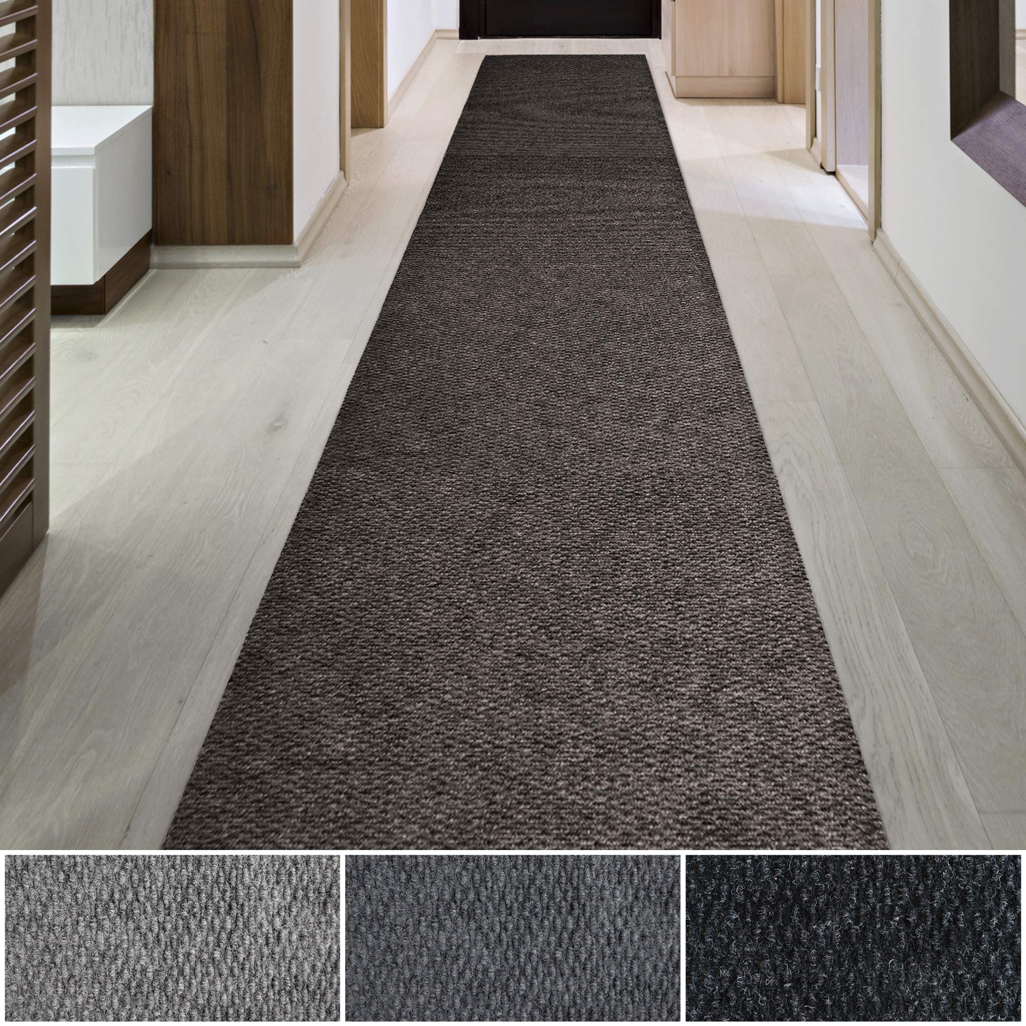iCustomRug Spartan Weather Warrior Heavy Duty Indoor/Outdoor Utility Textured Runner, Non-Slip Rubber Backing 3 x 18 Charcoal