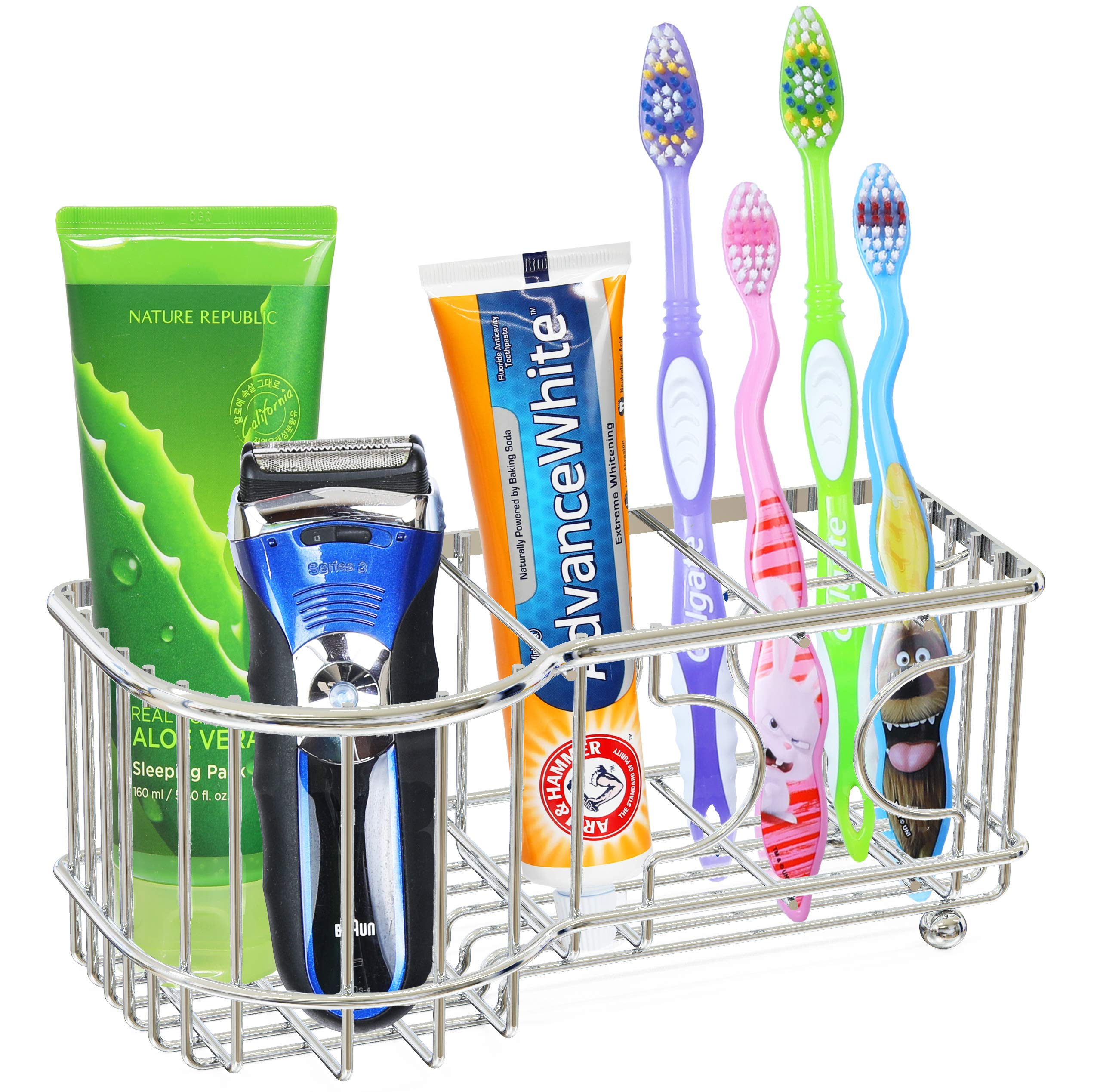 Simple Houseware Multi-Functional 6 Slots Toothbrush Holder, Chrome