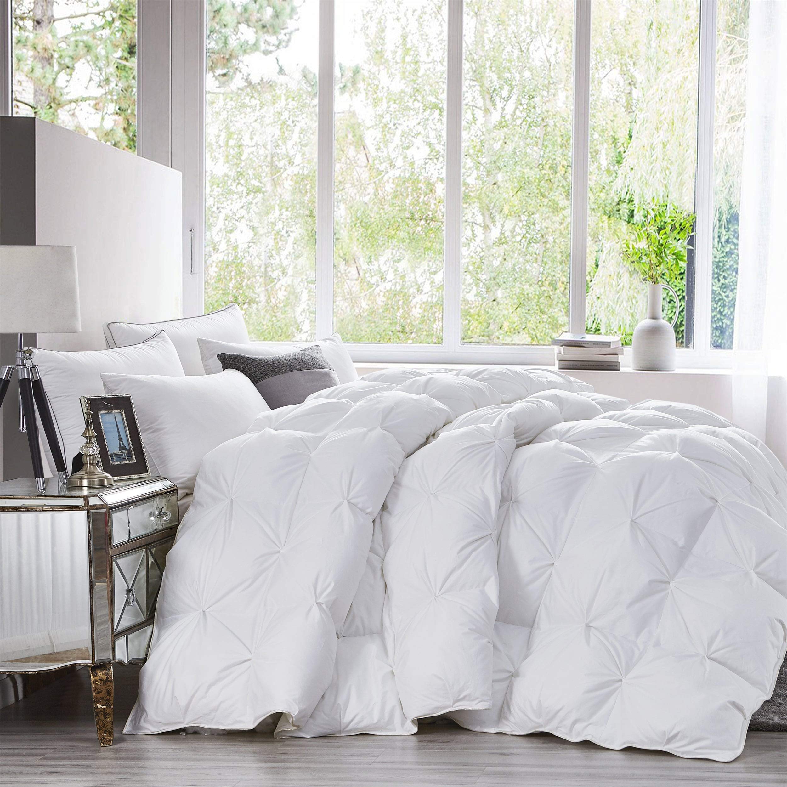 Luxurious Heavy Queen Size Goose Down Comforter Duvet Insert, Classic Pinch Pleat Style, 60 Oz Fill Weight, 1200 Thread Count 10