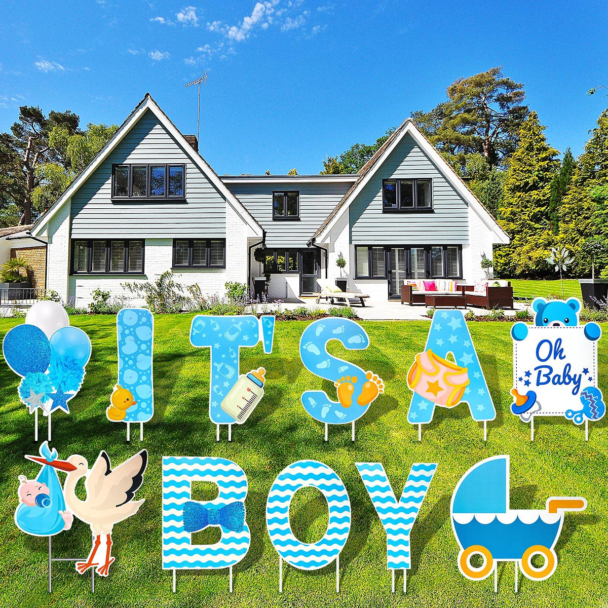 Large Baby Shower Yard Sign Its A Boy Blue Yard Signs With Stakes 16 Inch Tall Baby Boy Lawn Sign Gender Reveal Outdoor Decorati