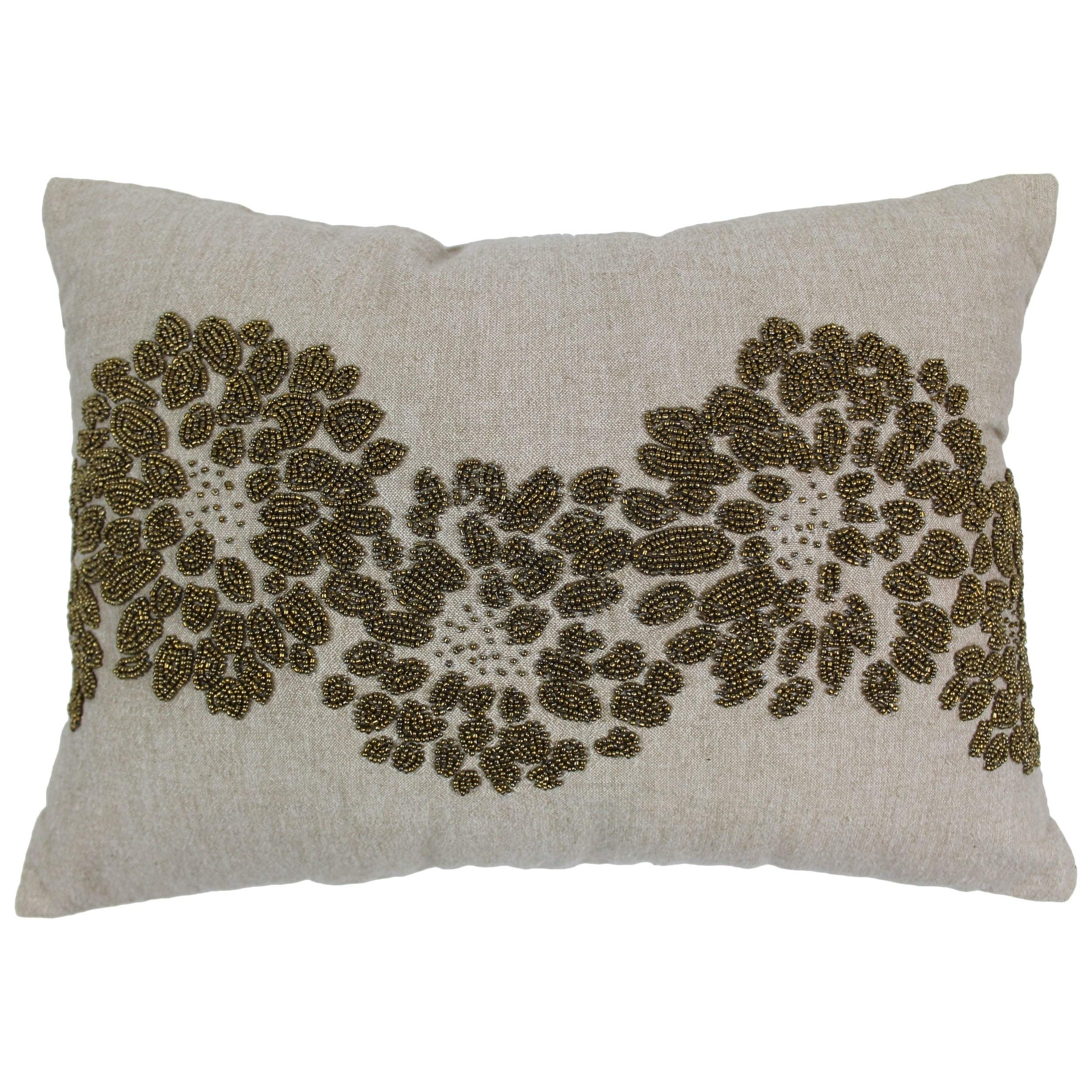 Blazing Needles 18-inch by 13-inch Floral Pattern Beaded Chambrey Throw Pillow
