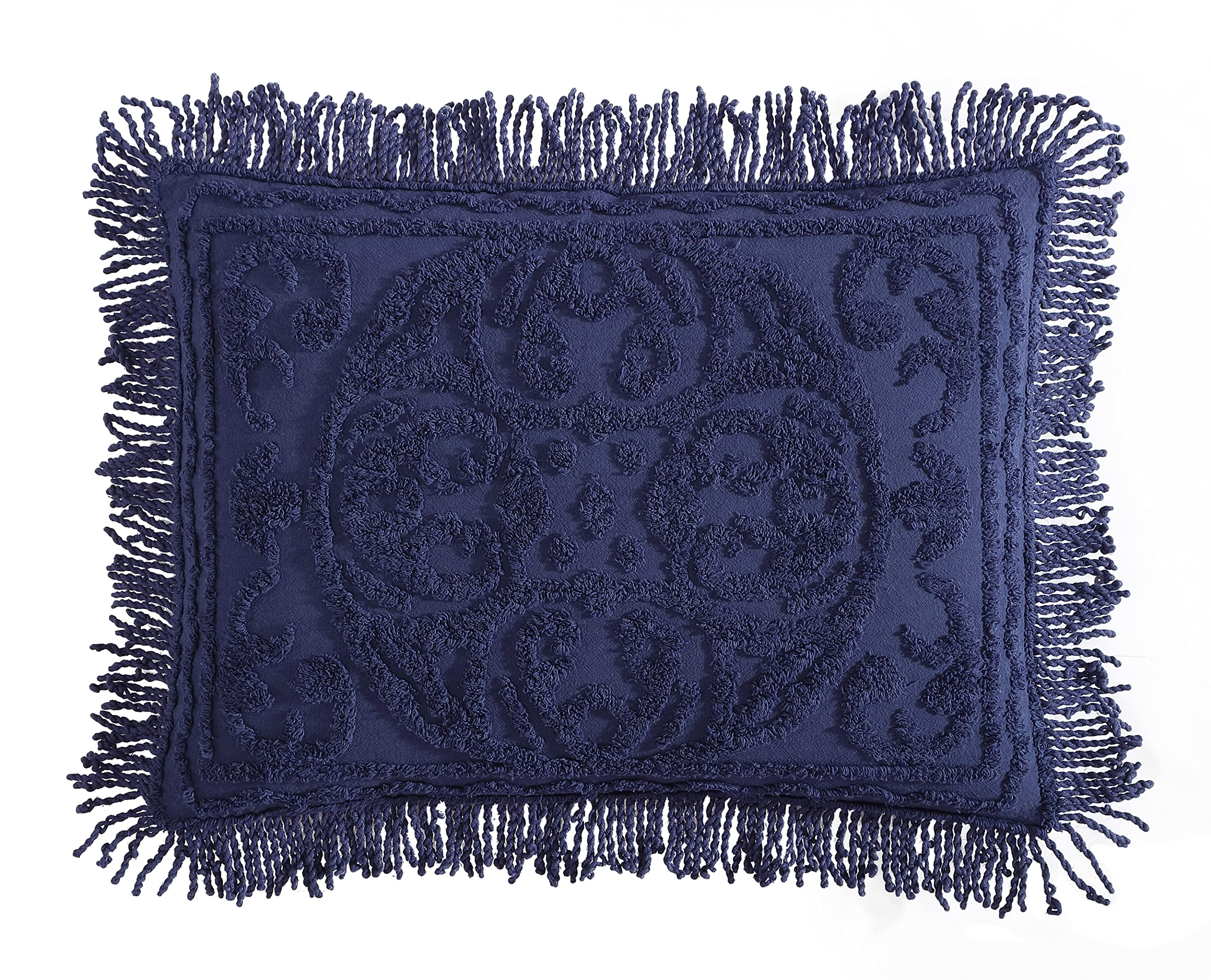 Beatrice Home Fashions Medallion Chenille, King Sham, Navy