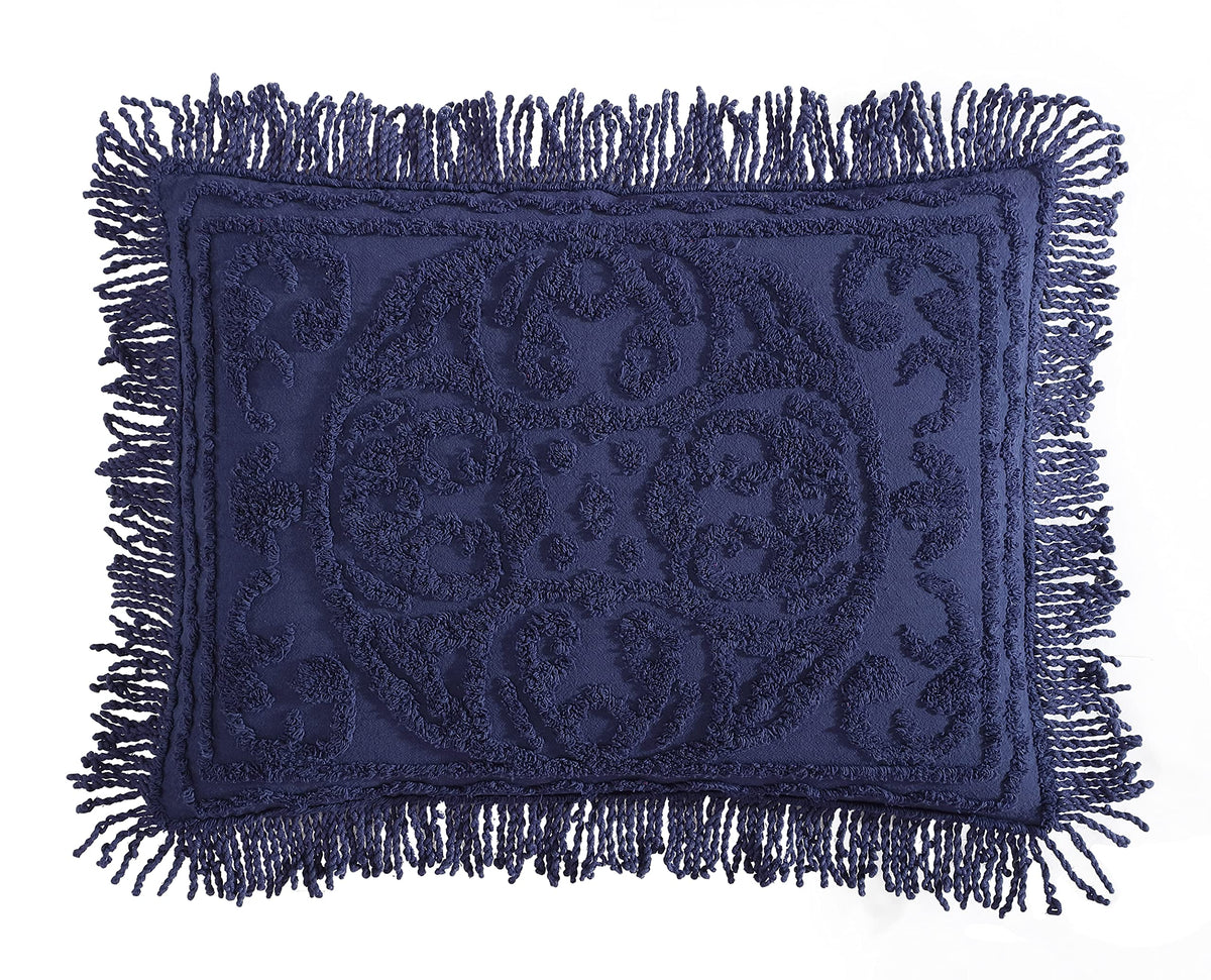 Beatrice Home Fashions Medallion Chenille, Standard Sham, Navy