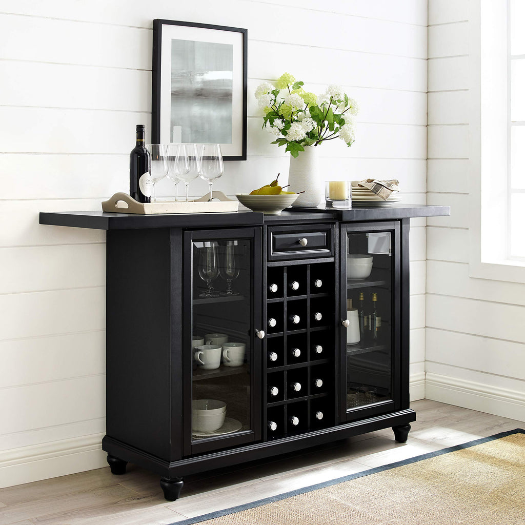 Crosley Furniture Cambridge Sliding Top Bar Cabinet with Storage Shelves, Drawer, and Wine Rack, Black