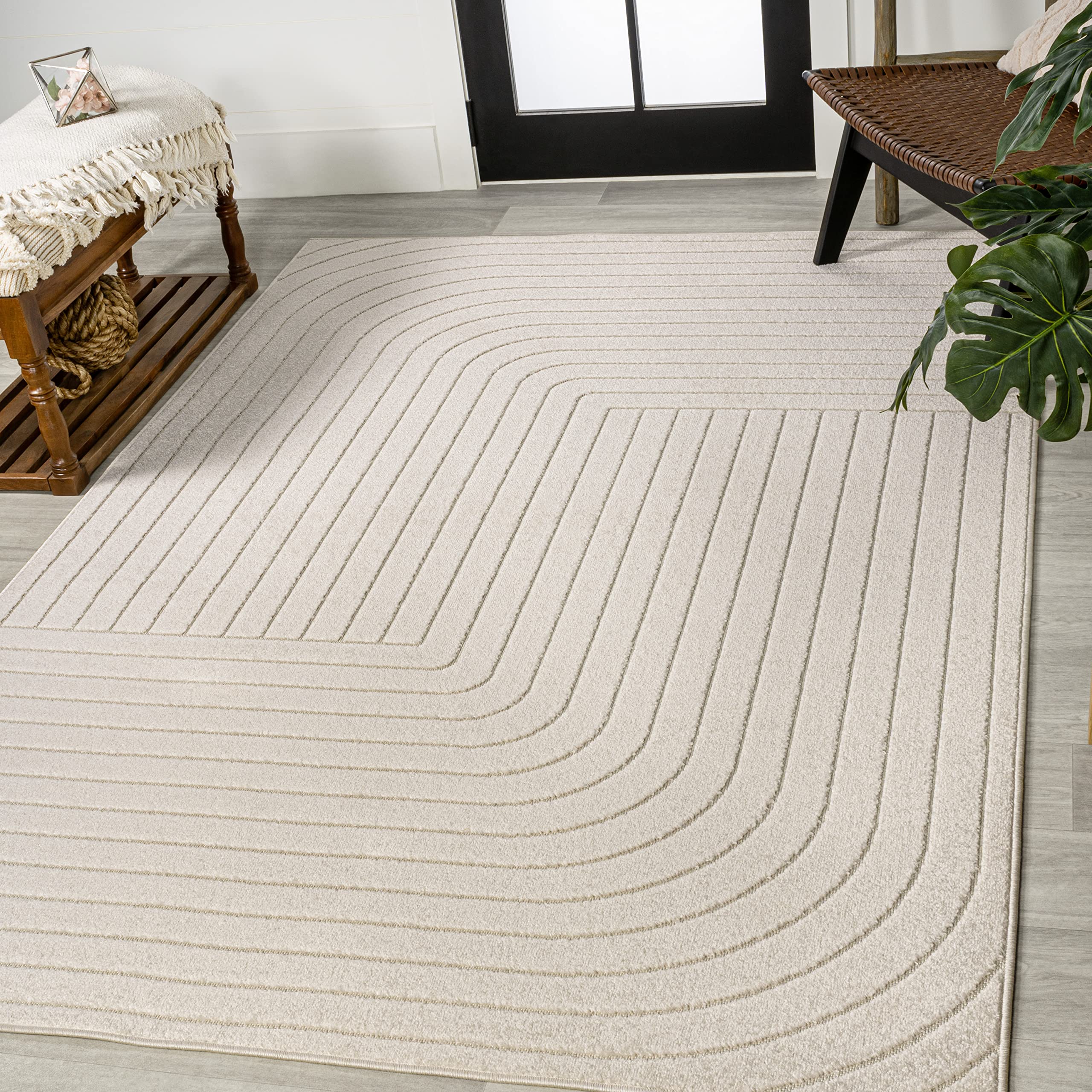JONATHAN Y SCN101A-15 Odense High-Low Minimalist Angle Geometric Ivory/Cream 12 ft. x 15 ft. Indoor/Outdoor Area Rug, Pet Friend