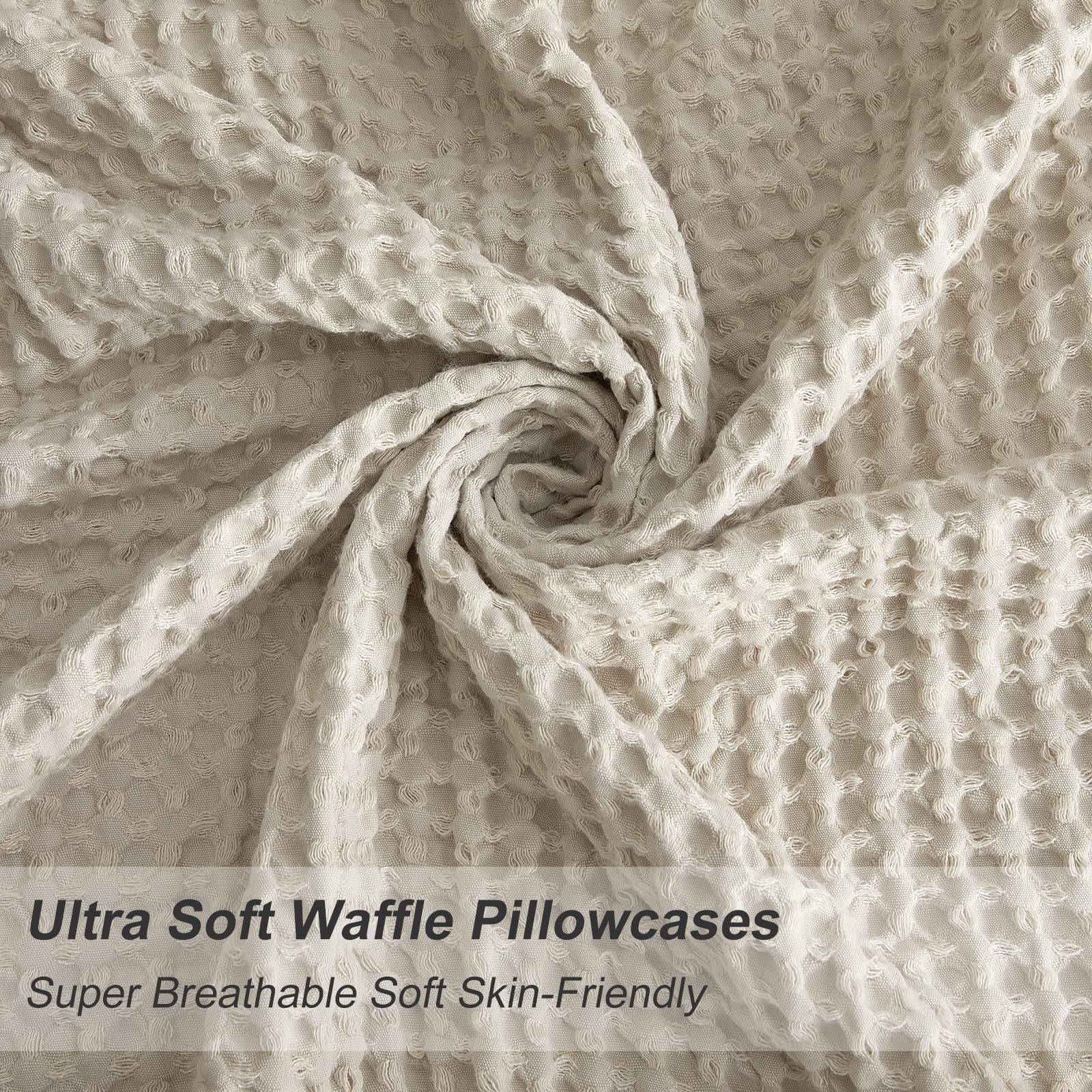 Phf Ultra Soft Waffle Weave Pillowcases Standard Size 20' X 26' 2 Pack, No Insert, Breathable Skin-Friendly Pillow Shams, Decorative Waffle Weave Pillow Case Covers, Light Khaki/Linen