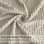 Phf Ultra Soft Waffle Weave Pillowcases Standard Size 20' X 26' 2 Pack, No Insert, Breathable Skin-Friendly Pillow Shams, Decorative Waffle Weave Pillow Case Covers, Light Khaki/Linen