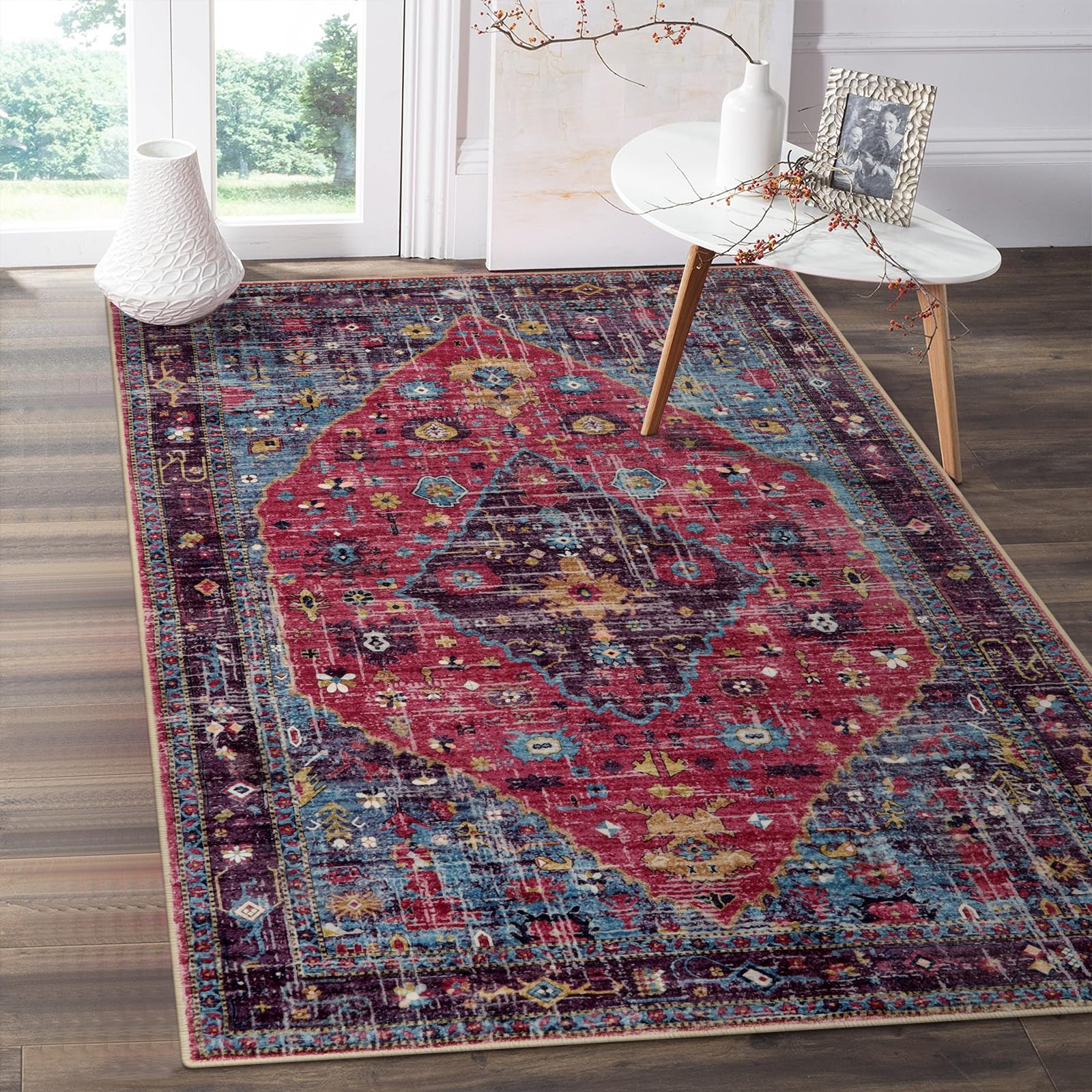Lahome Machine Washable Area Rugs 3x5, Soft Entryway Rug Oriental Kitchen Rugs, Small Vintage Soft Kid Pet Friendly Printed Indo