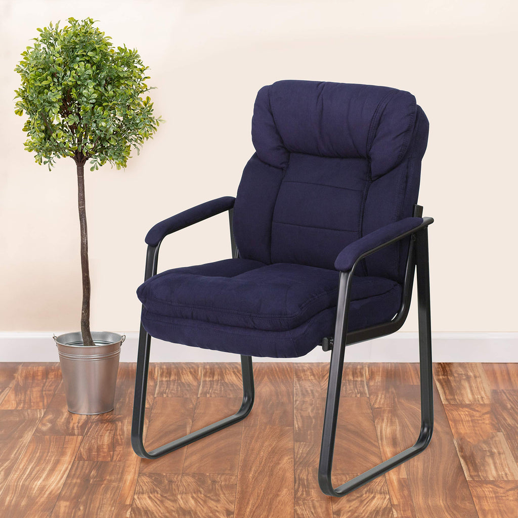 Flash Furniture Isla Navy Microfiber Executive Side Reception Chair with Lumbar Support and Sled Base