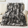 Lotus Karen Queen Size Faux Fur Blanket Tie-Dye Dark Gray - Big Bubble Rabbit Fluff Blanket For Bed, Large Fluffy Fuzzy Cozy Bla