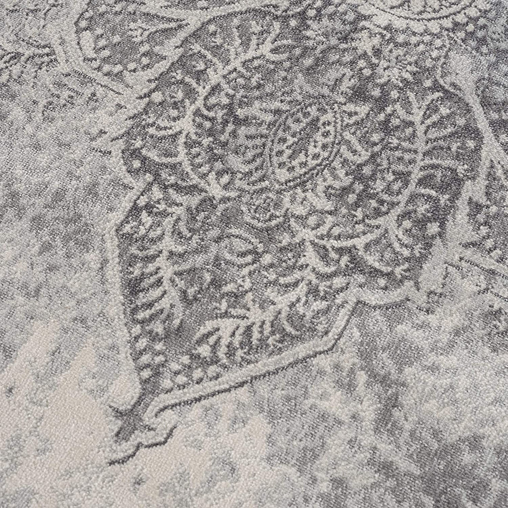HomeRoots Grey 100% Polypropylene 2’ x 4’ Gray Distressed Medallion Area Rug