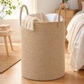 Jute Rope Laundry Hamper Basket, 58L Tall Woven Laundry Basket with Handles, Large Clothes Hamper for Blanket Storage, Towels, T