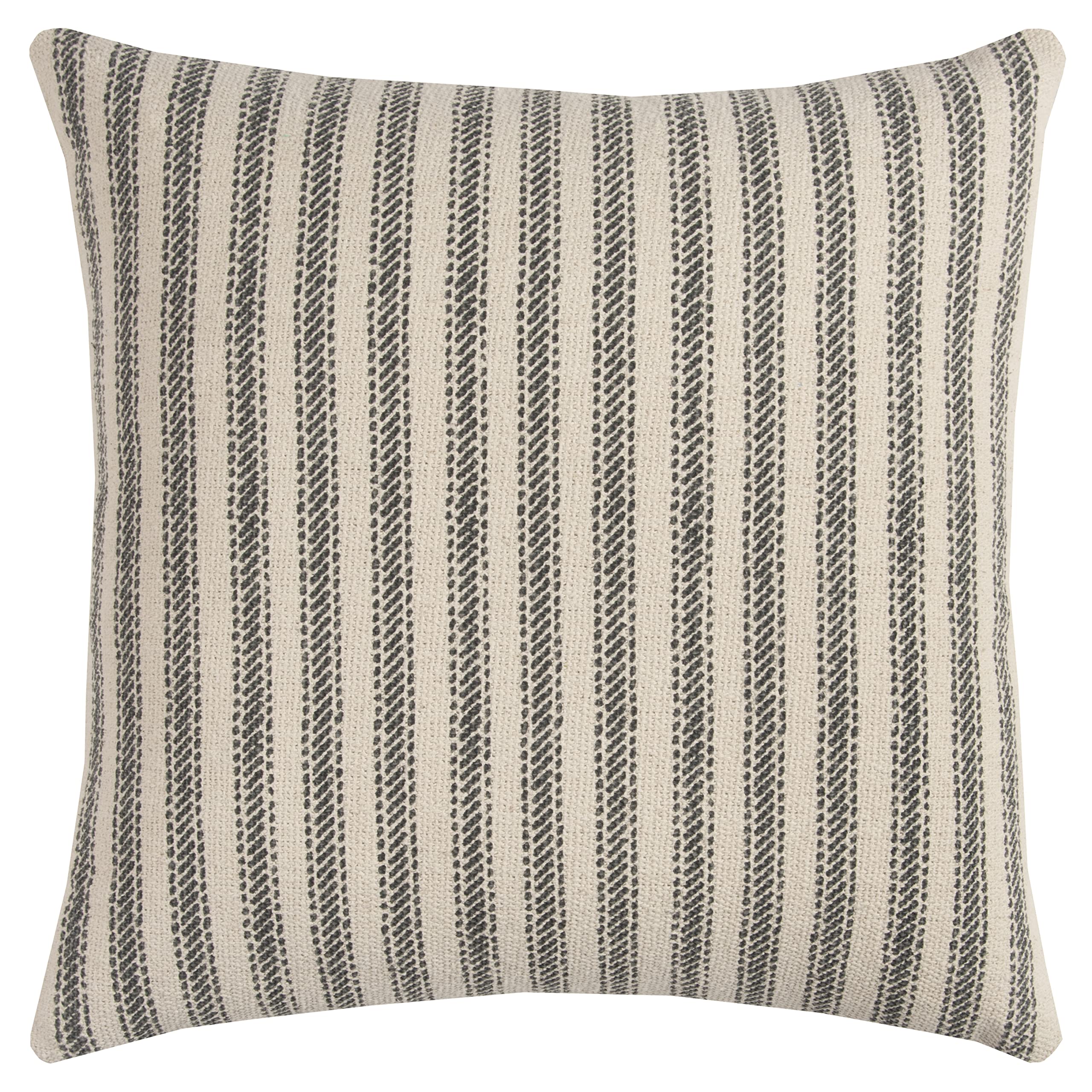 Rizzy Home | T11038 | Poly Fill Decorative Pillow | 20"X20" Gray/Neutral/Brown Ticking Stripe