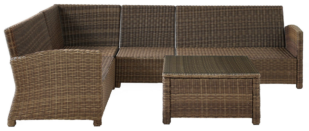 Crosley Furniture Bradenton 5-Piece Outdoor Sectional Sofa Wicker Conversation Patio Furniture Set for Deck, Brown with Gray Cushions