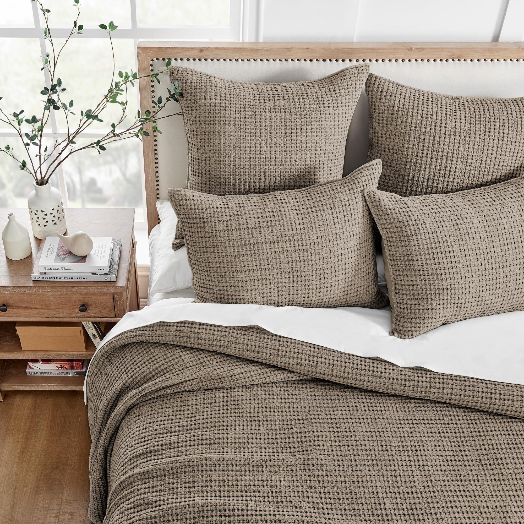 Levtex Home - Mills Waffle - King Quilted Bedspread Set - Cocoa Cotton Waffle - Bedspread Size (118 X 120In.), Sham Size (36 X 2