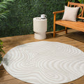 Jonathan Y Scn103A-7R Maribo High-Low Abstract Groovy Striped Cream/Ivory 7' Round Indoor/Outdoor Area Rug, Pet Friendly, Non-Sh