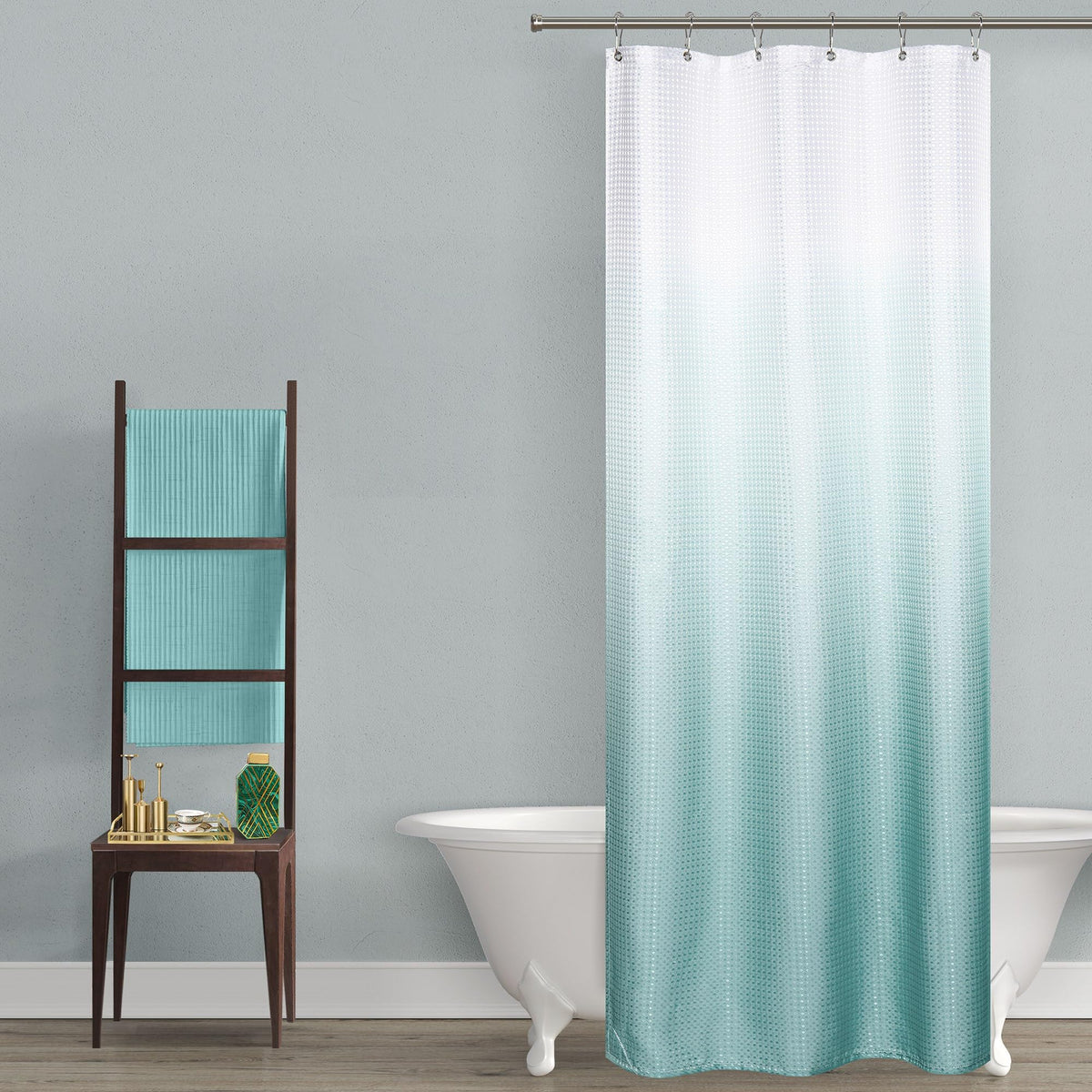 Mrs.Naturall Beach Shower Curtain for The Bathroom Waffle Weave Microfiber Fabric Ombre Ocean Shower Curtain for Coastal Bath De