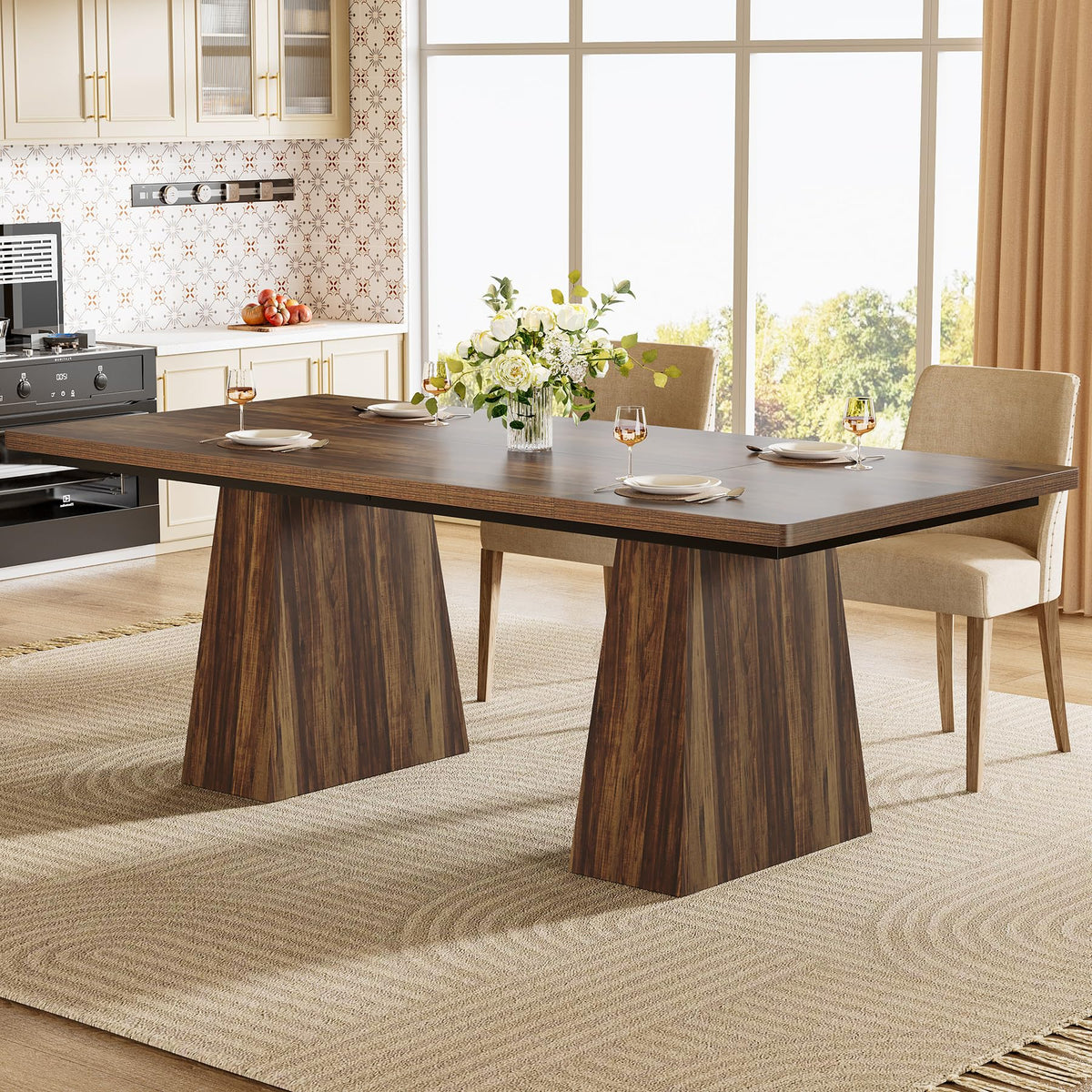 Tribesigns 63-Inch Black Dining Table For 4-6, Modern Kitchen Table With Sturdy Tapered Wood Legs, Rectangular Dinner Table With
