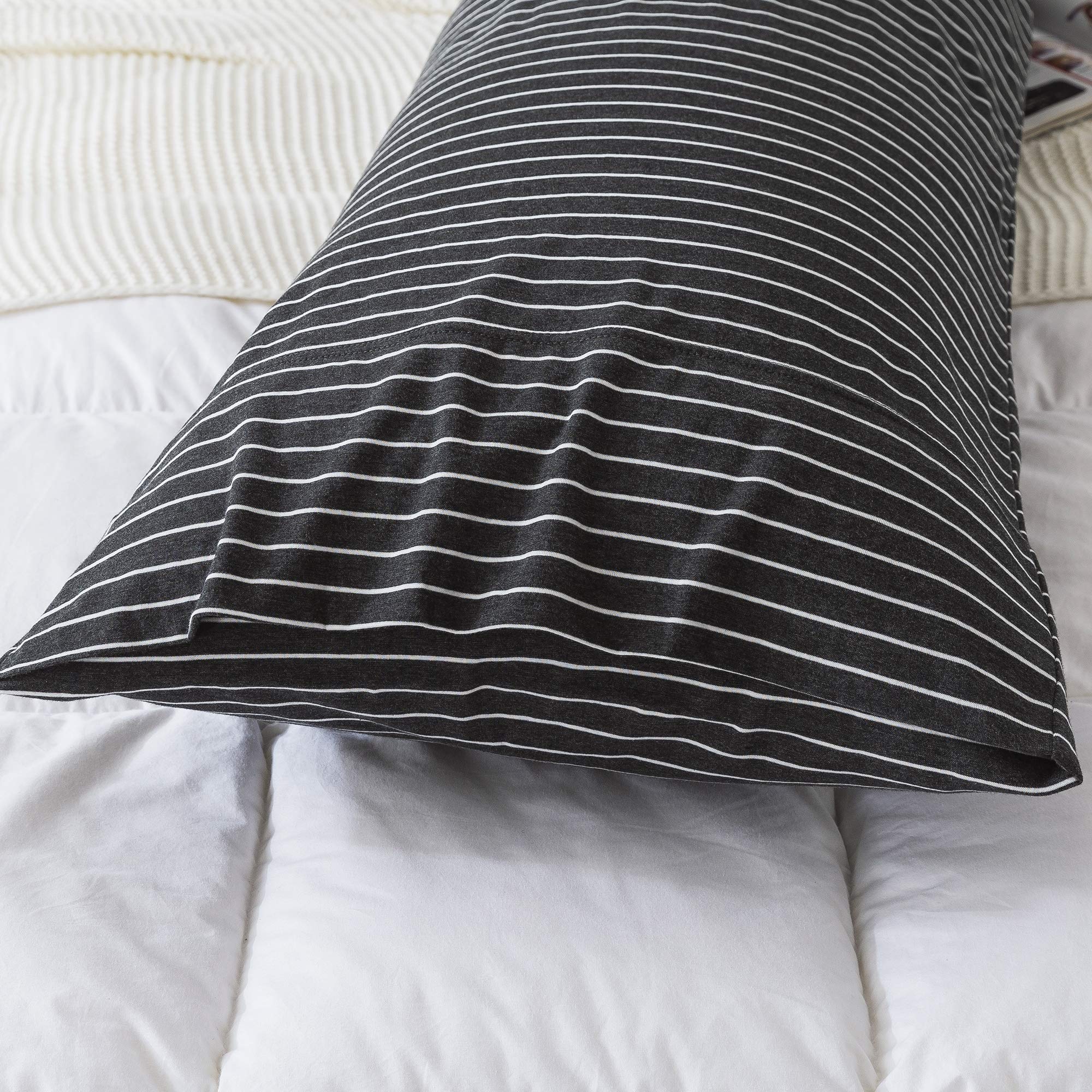 H Household Pillowcases, 100% Cotton Jersey Knit, Soft And Cozy, Wrinkle, Stain Resistant With Envelope Closure (Black Wihte Str