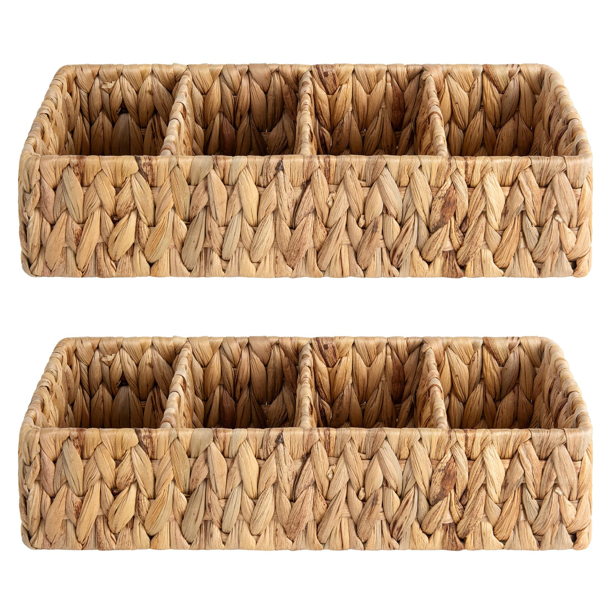 StorageWorks Small Wicker Basket for Organizing with 4Section, Natural Water Hyacinth Storage Baskets with Dividers for Pantry 