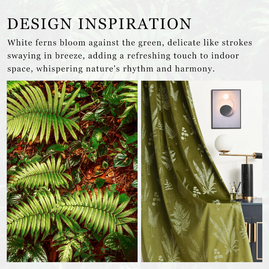 Smiletime Green Velvet Curtains 108 In Long, Thermal Insulated Soft Privacy Noise Reducing Light Filtering Leaf Pattern Velvet D