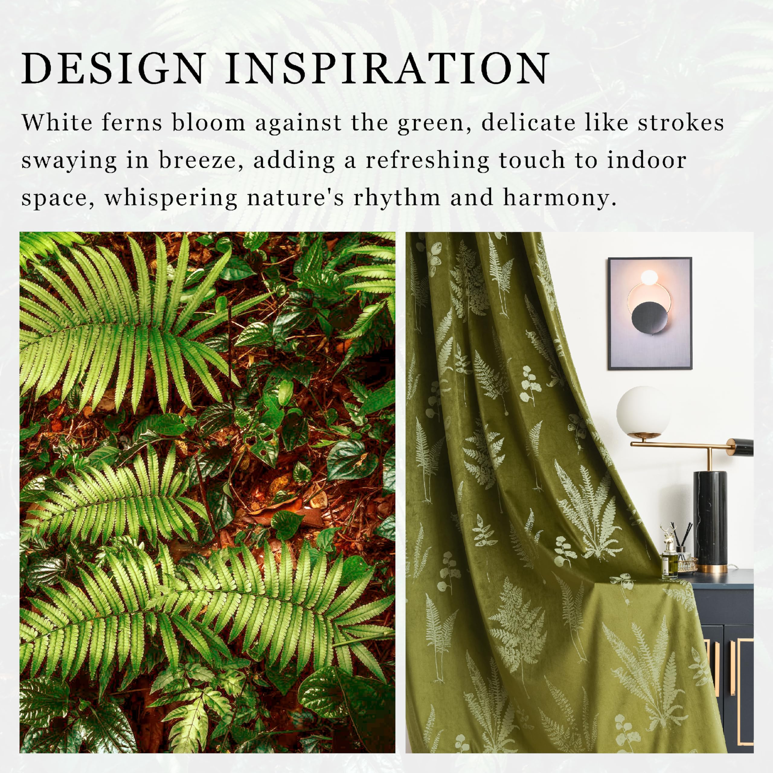 Smiletime Green Velvet Curtains 108 In Long, Thermal Insulated Soft Privacy Noise Reducing Light Filtering Leaf Pattern Velvet D