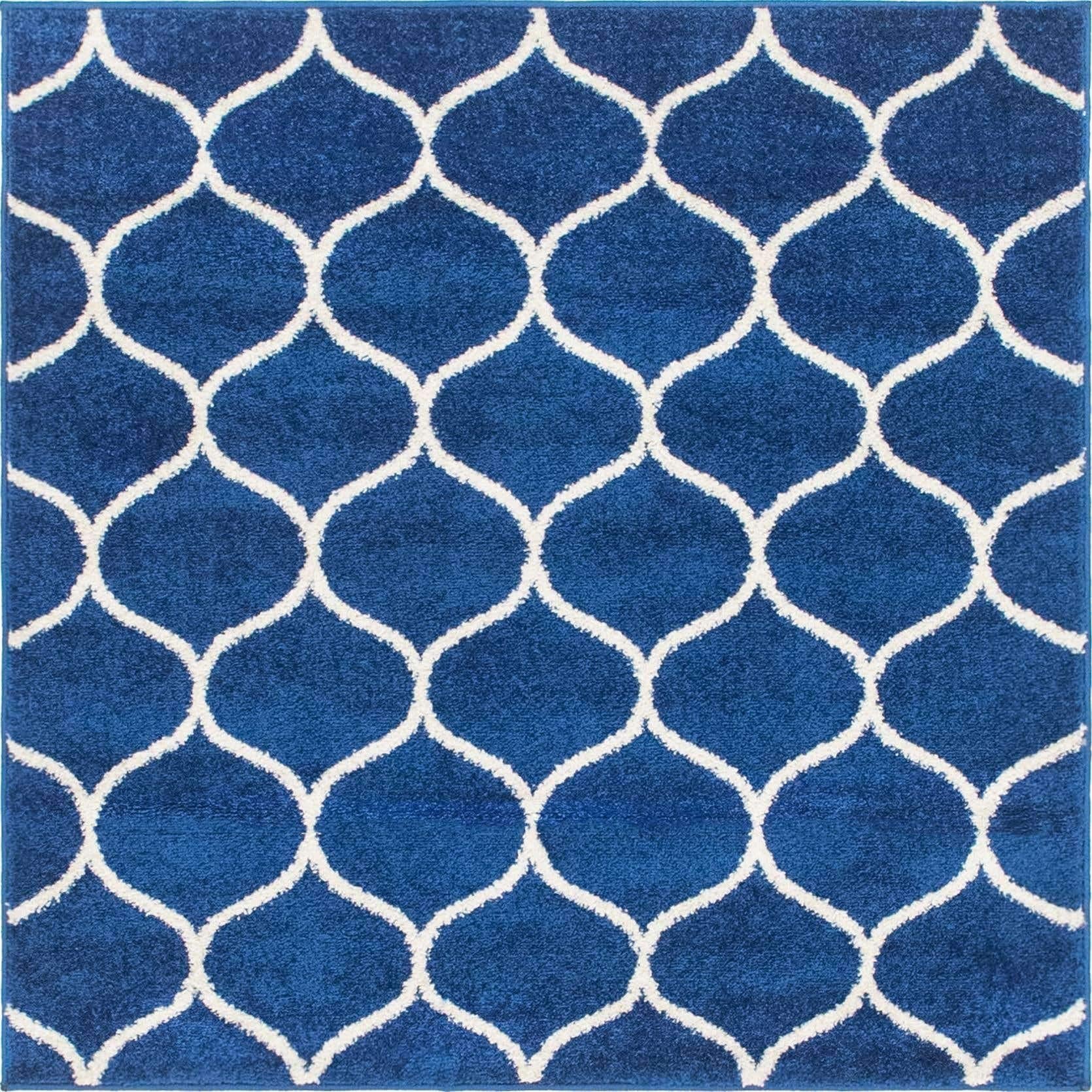 Unique Loom Trellis Frieze Collection Area Rug - Rounded (5' Square, Navy Blue/ Ivory)