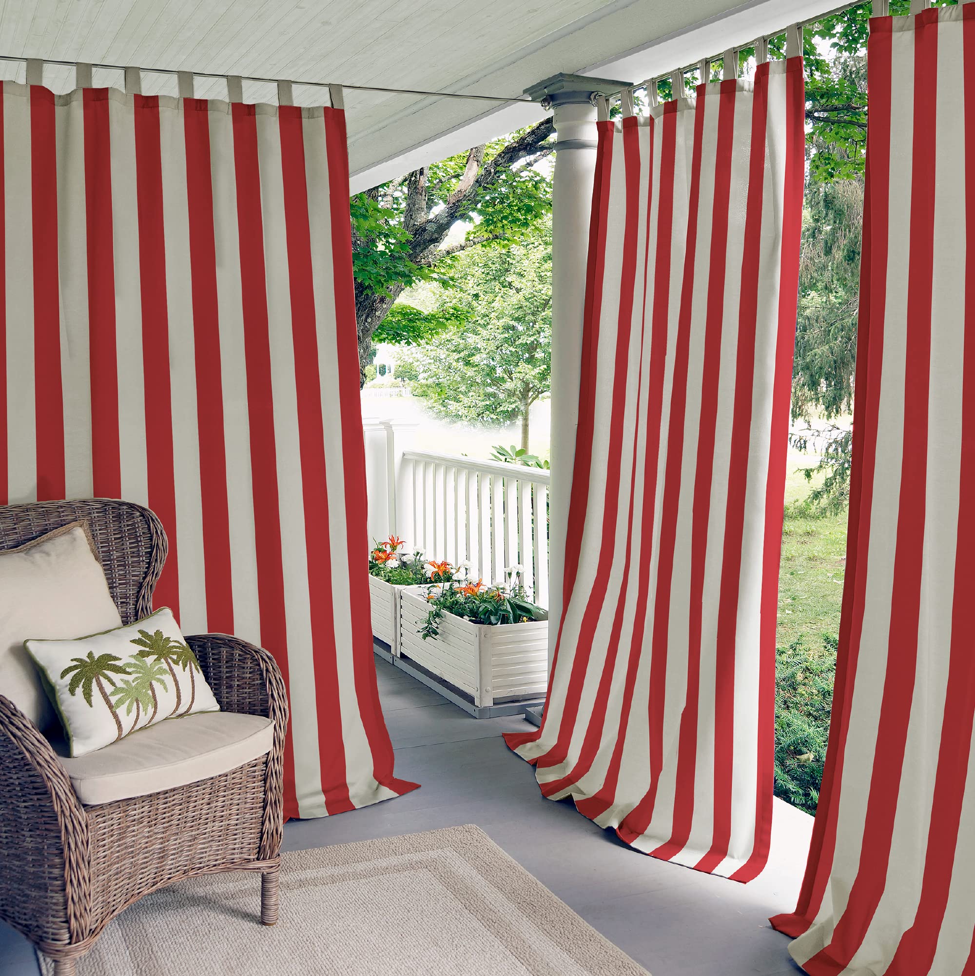 Elrene Home Fashions Highland Stripe Indoor/Outdoor Curtain Panel, 50 Inches X 84 Inches, Red