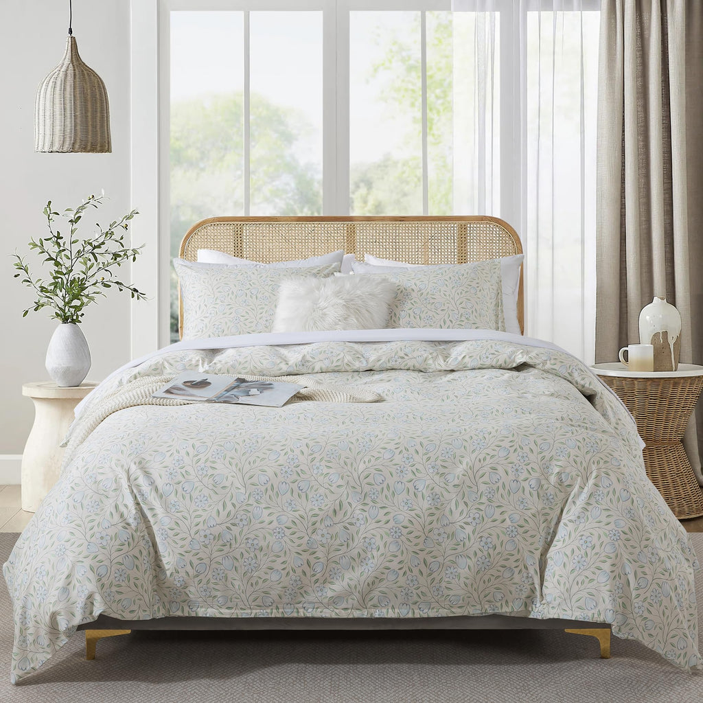 HoneiLife Floral Duvet Cover Queen - 100% Cotton Comforter Cover, Soft & Breathable Bedding Duvet Cover Sets with Zipper Closure
